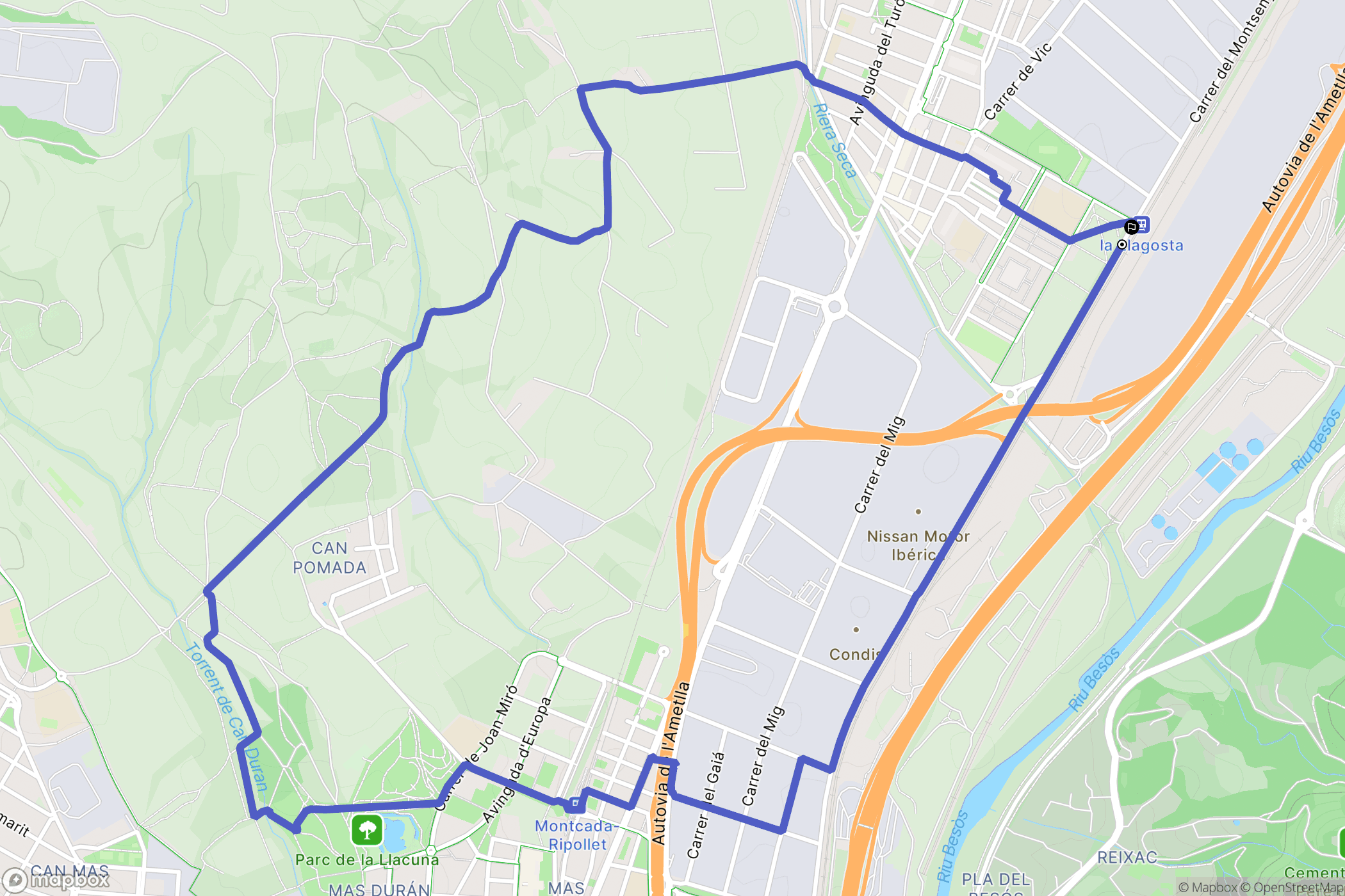 La Llagosta : carte du parcours de randonnée - Spain