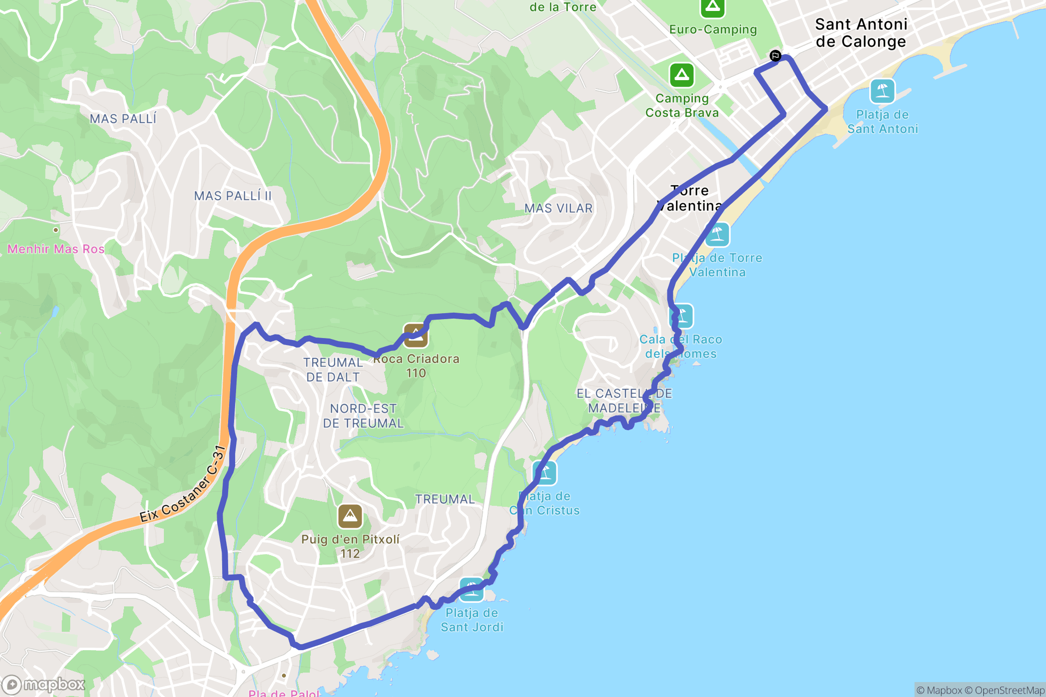 Calonge : carte du parcours de randonnée - Spain