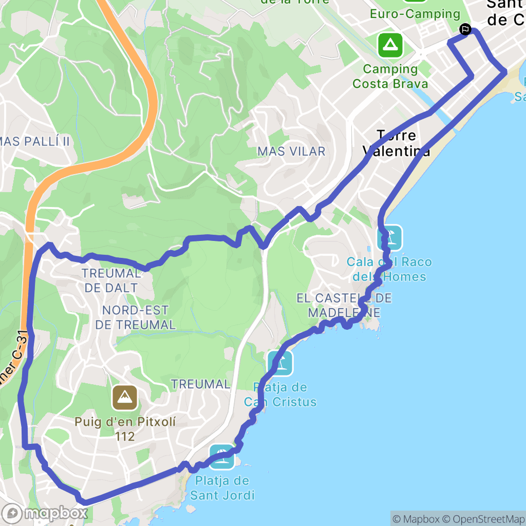 Calonge : carte du parcours de randonnée - Spain