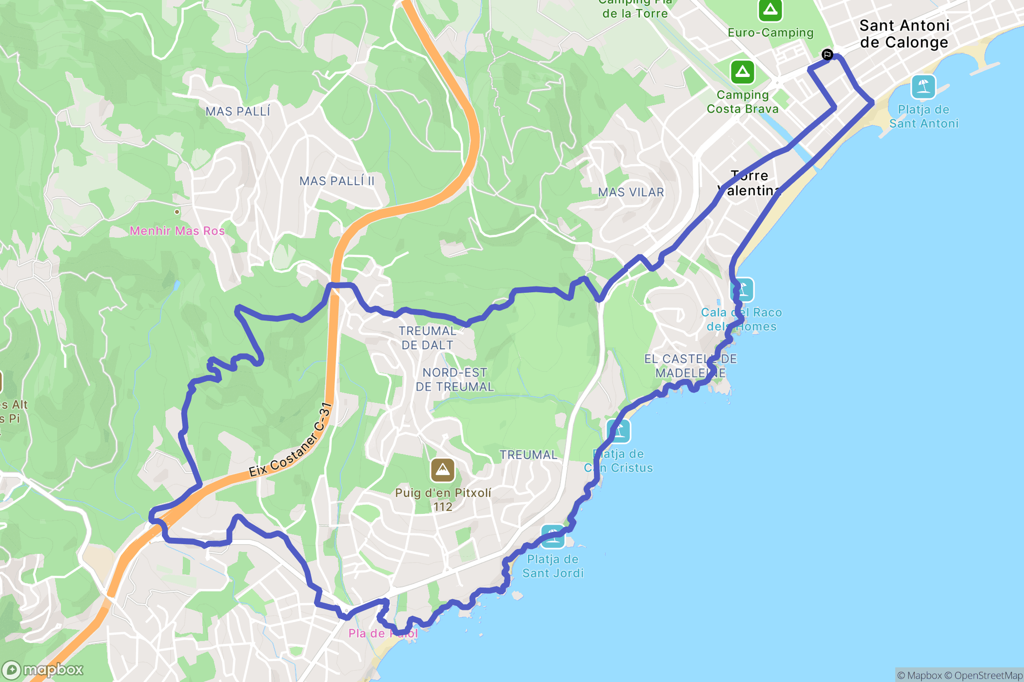 Calonge : carte du parcours de randonnée - Spain