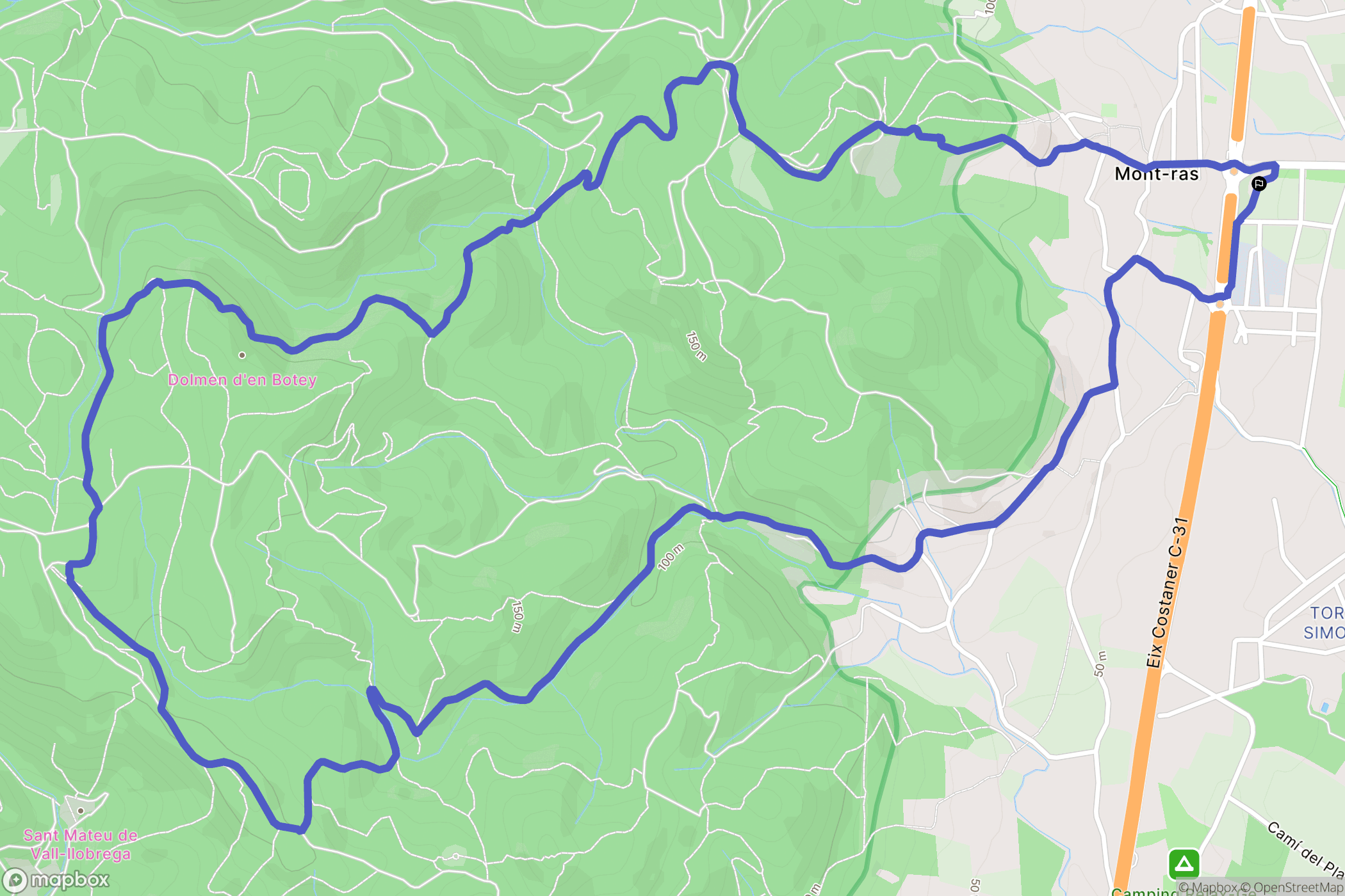 Mont-ras : carte du parcours de randonnée - Spain