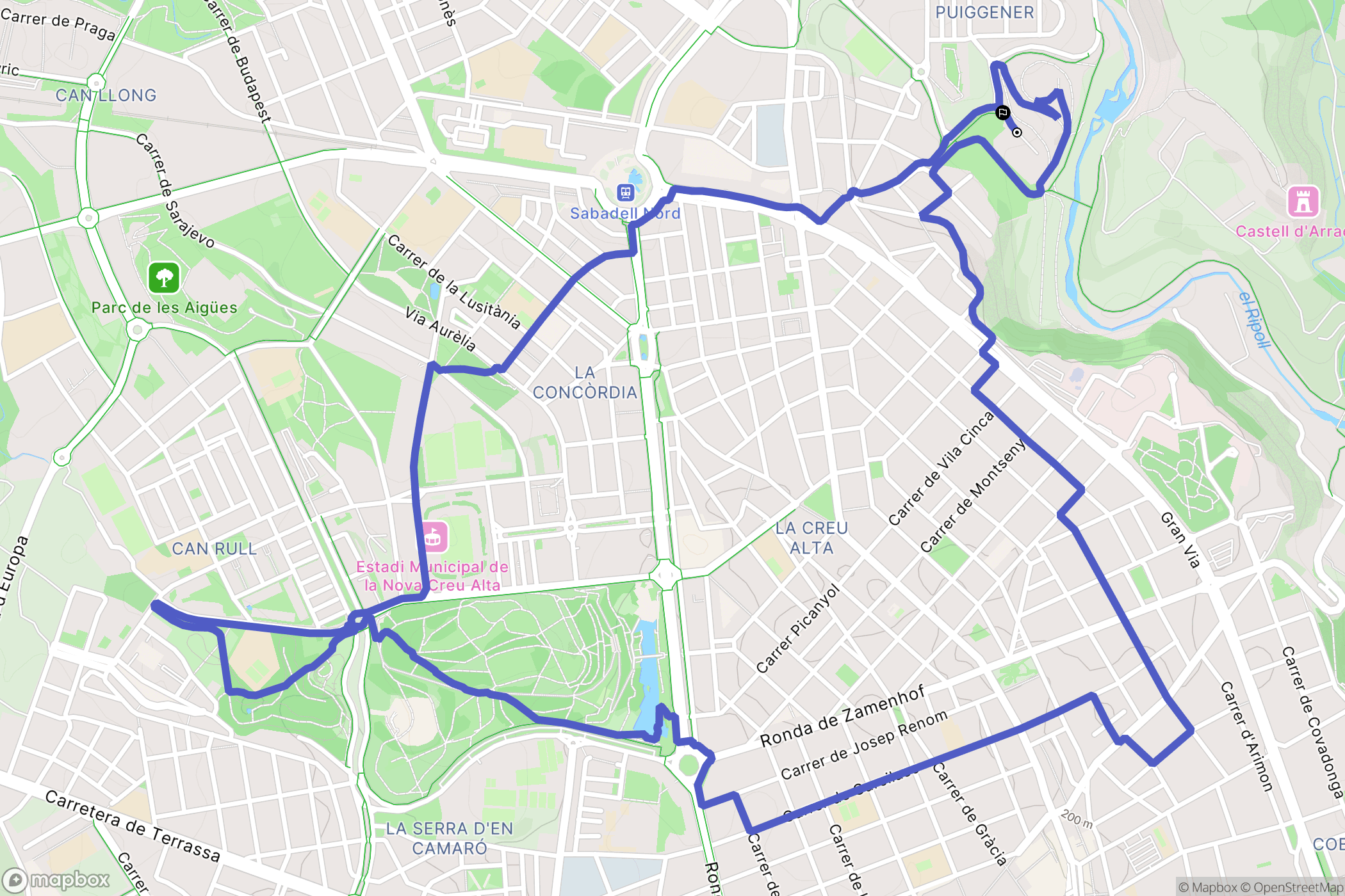 Sabadell : carte du parcours de randonnée - Spain
