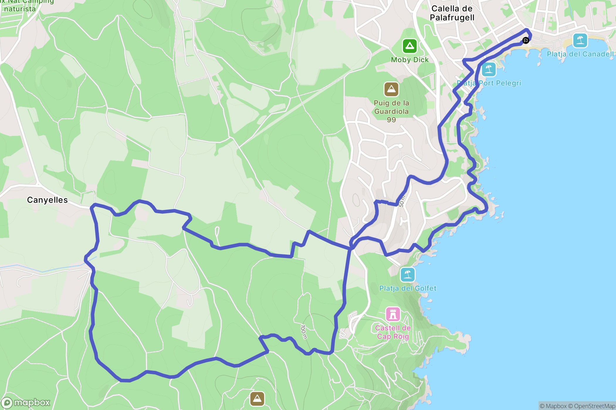 Palafrugell : carte du parcours de randonnée - Spain