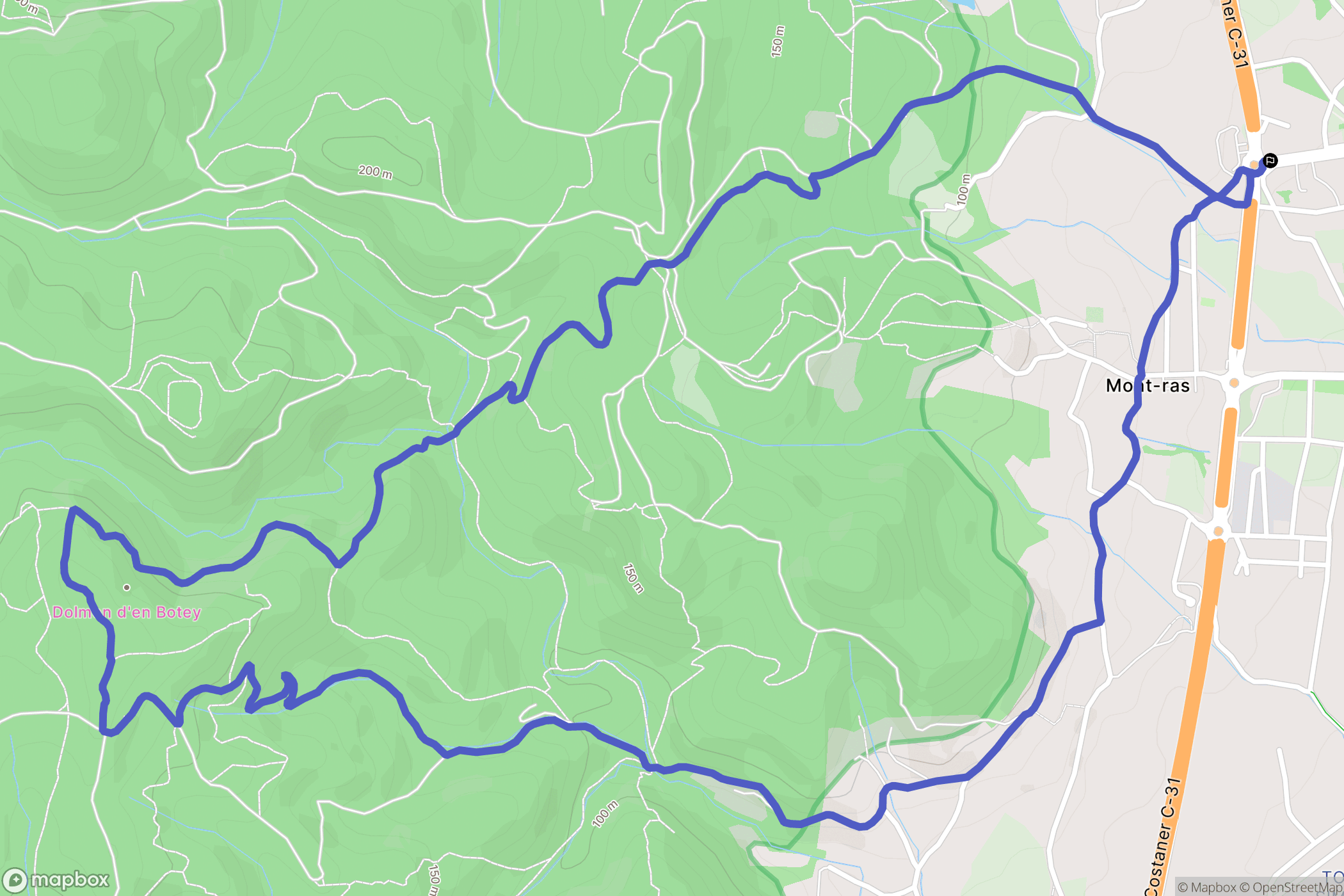 Mont-ras : carte du parcours de randonnée - Spain