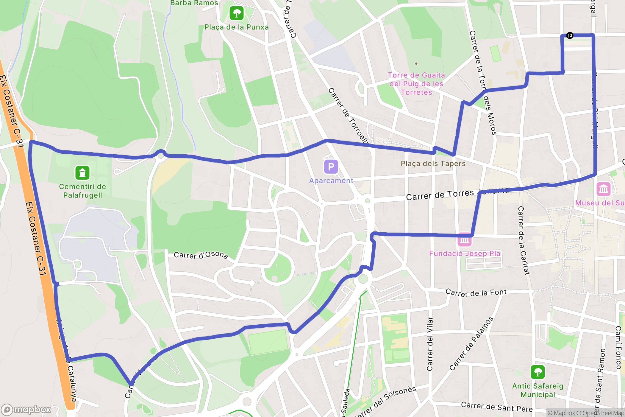 Palafrugell : carte du parcours de randonnée - Spain