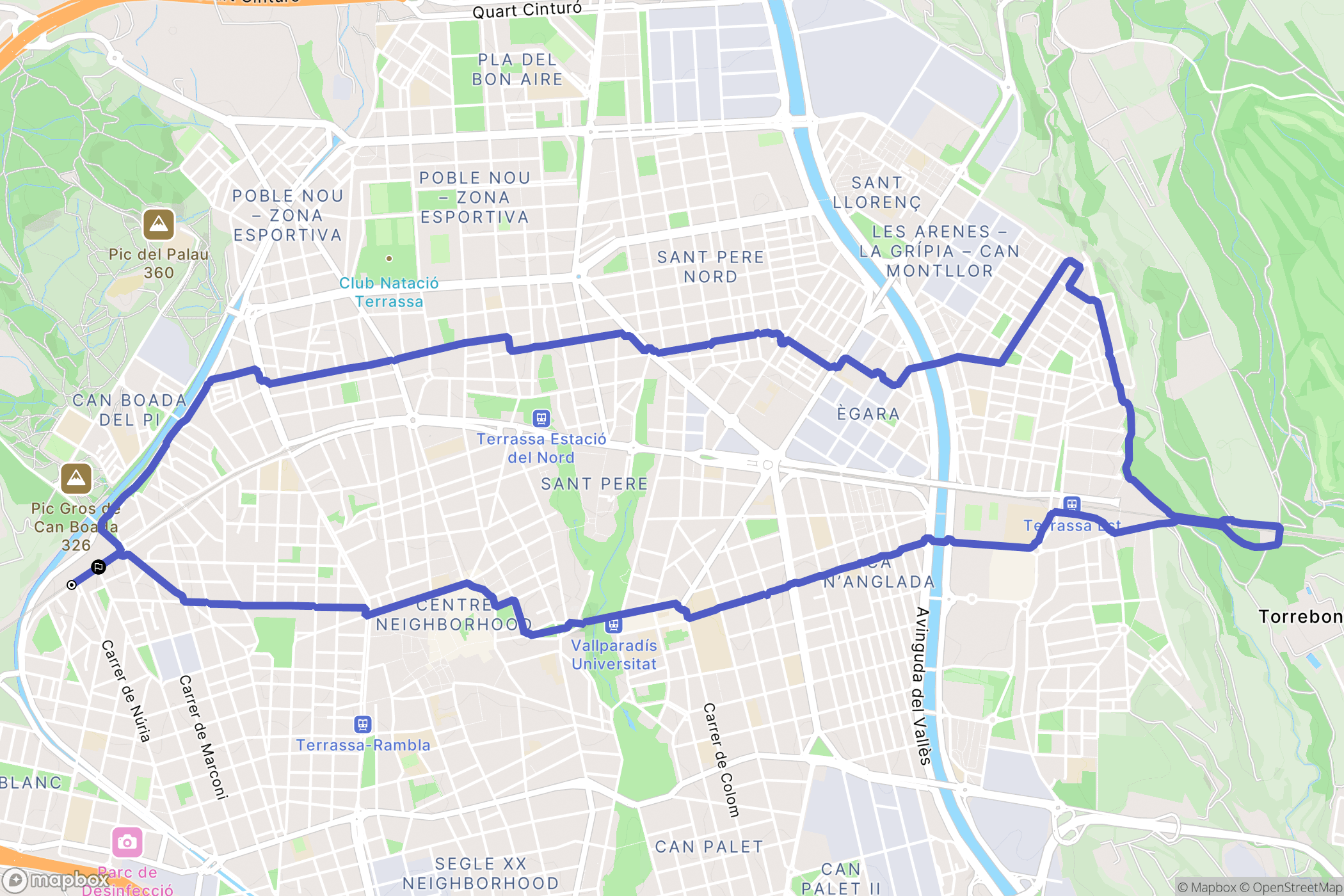 Terrassa : carte du parcours de randonnée - Spain