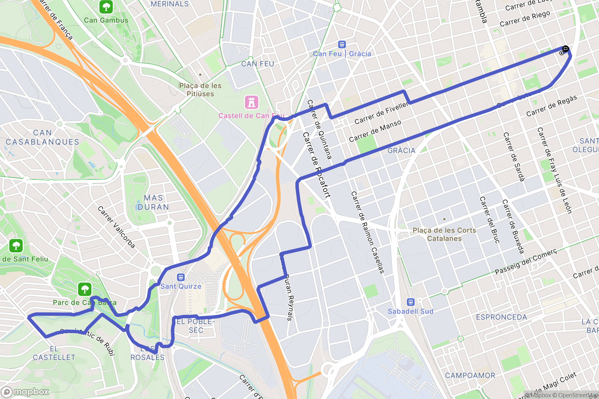 Sabadell : carte du parcours de randonnée - Spain