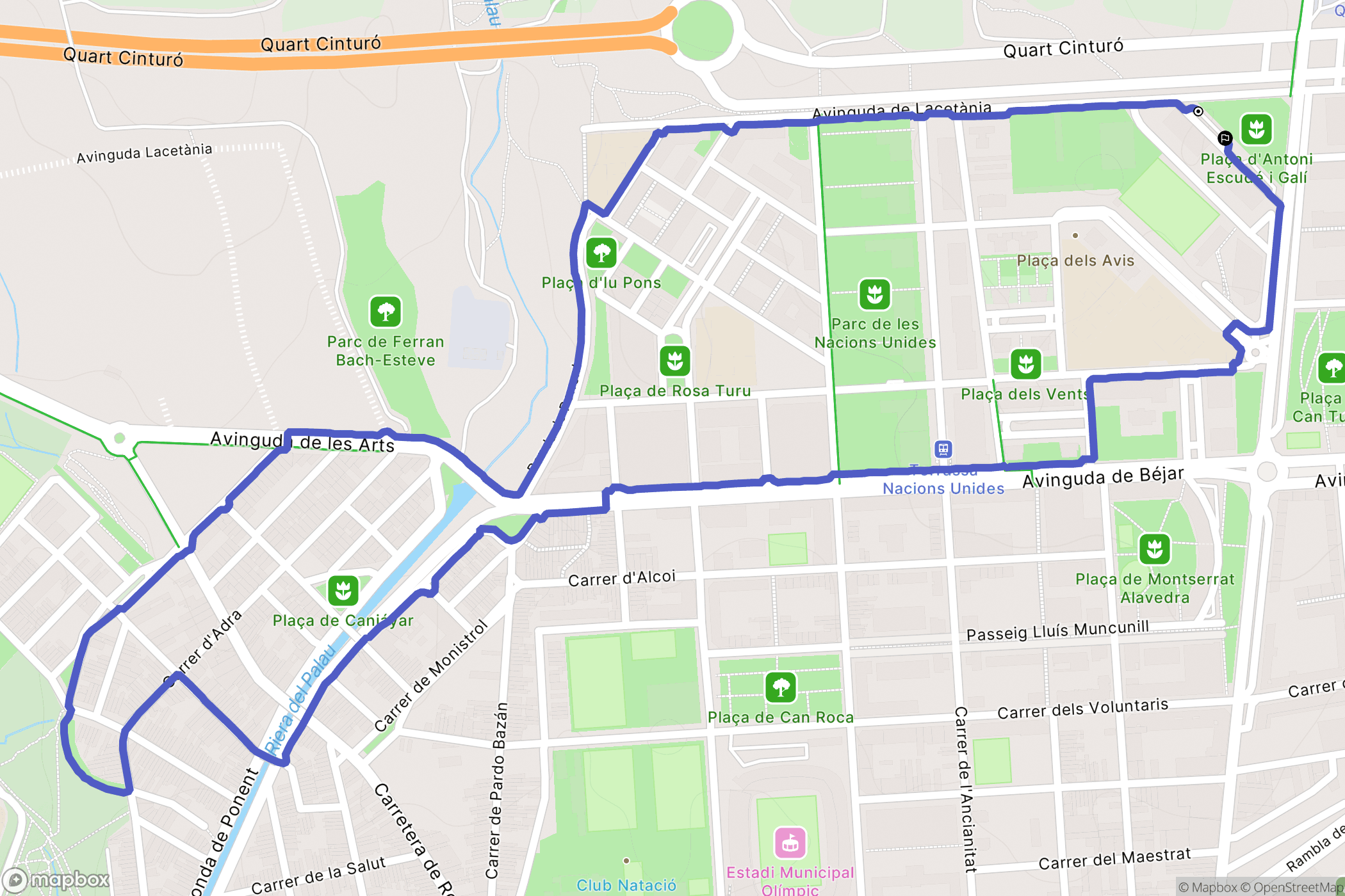 Terrassa : carte du parcours de randonnée - Spain