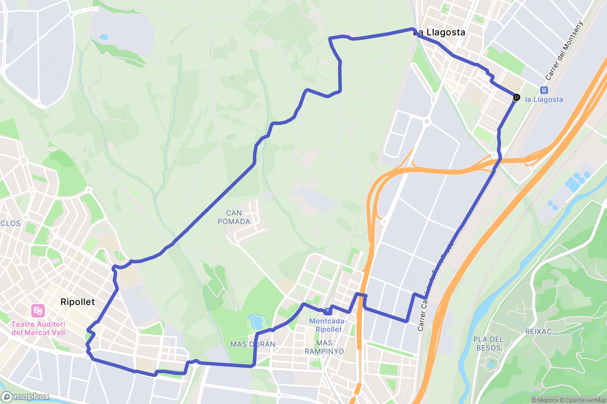 La Llagosta : carte du parcours de randonnée - Spain