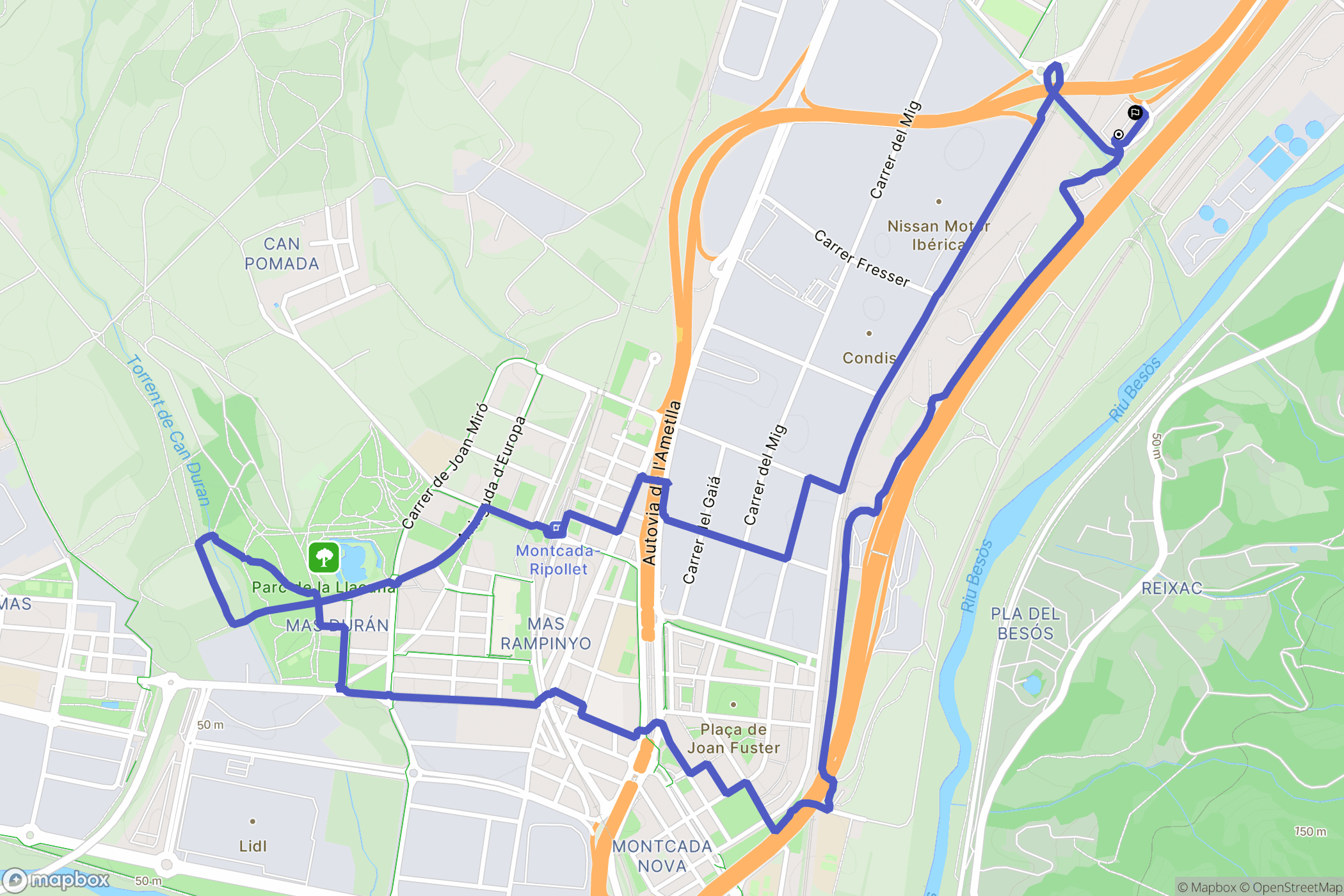 La Llagosta : carte du parcours de randonnée - Spain