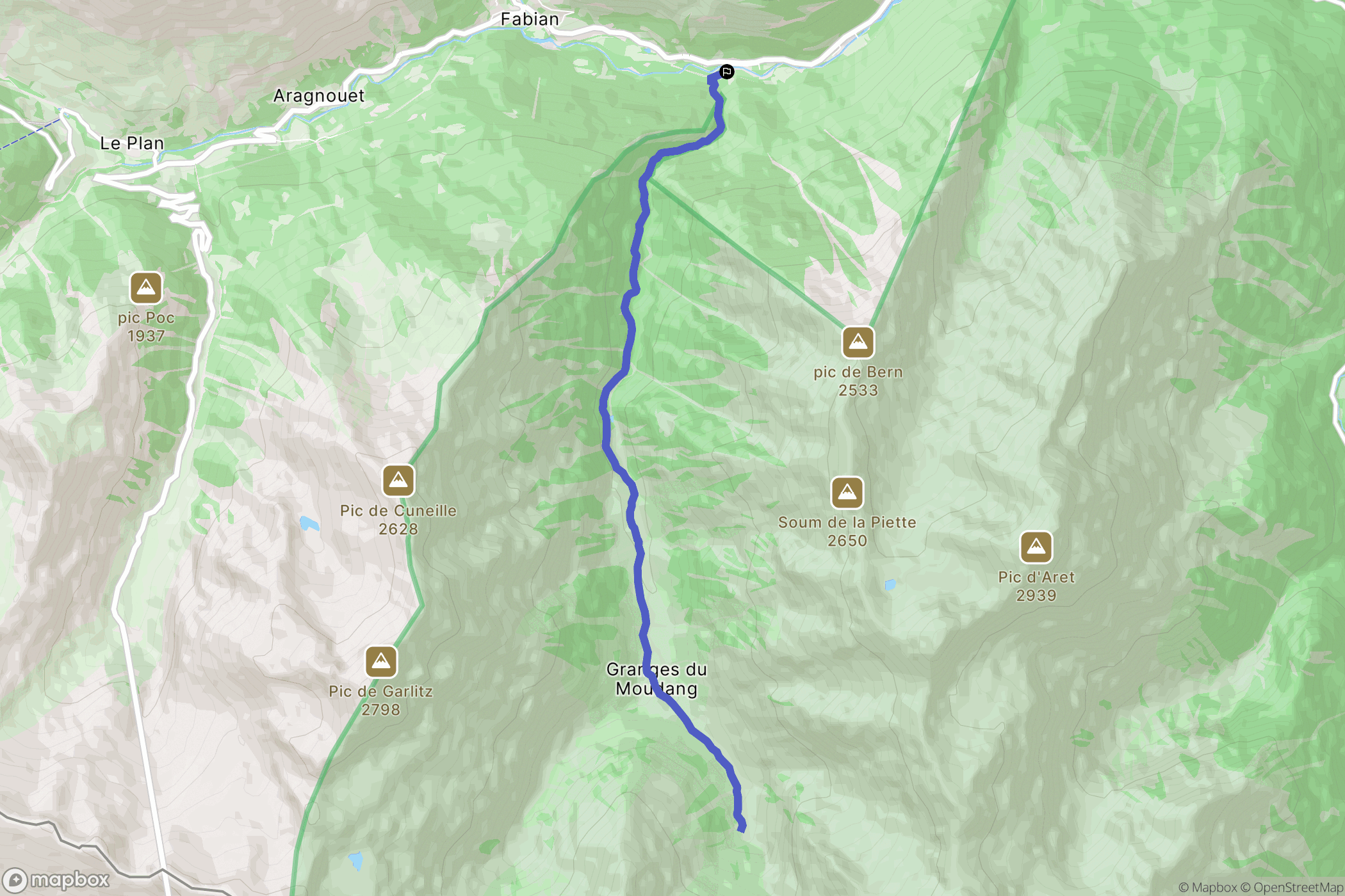 Aragnouet : carte du parcours de randonnée - France