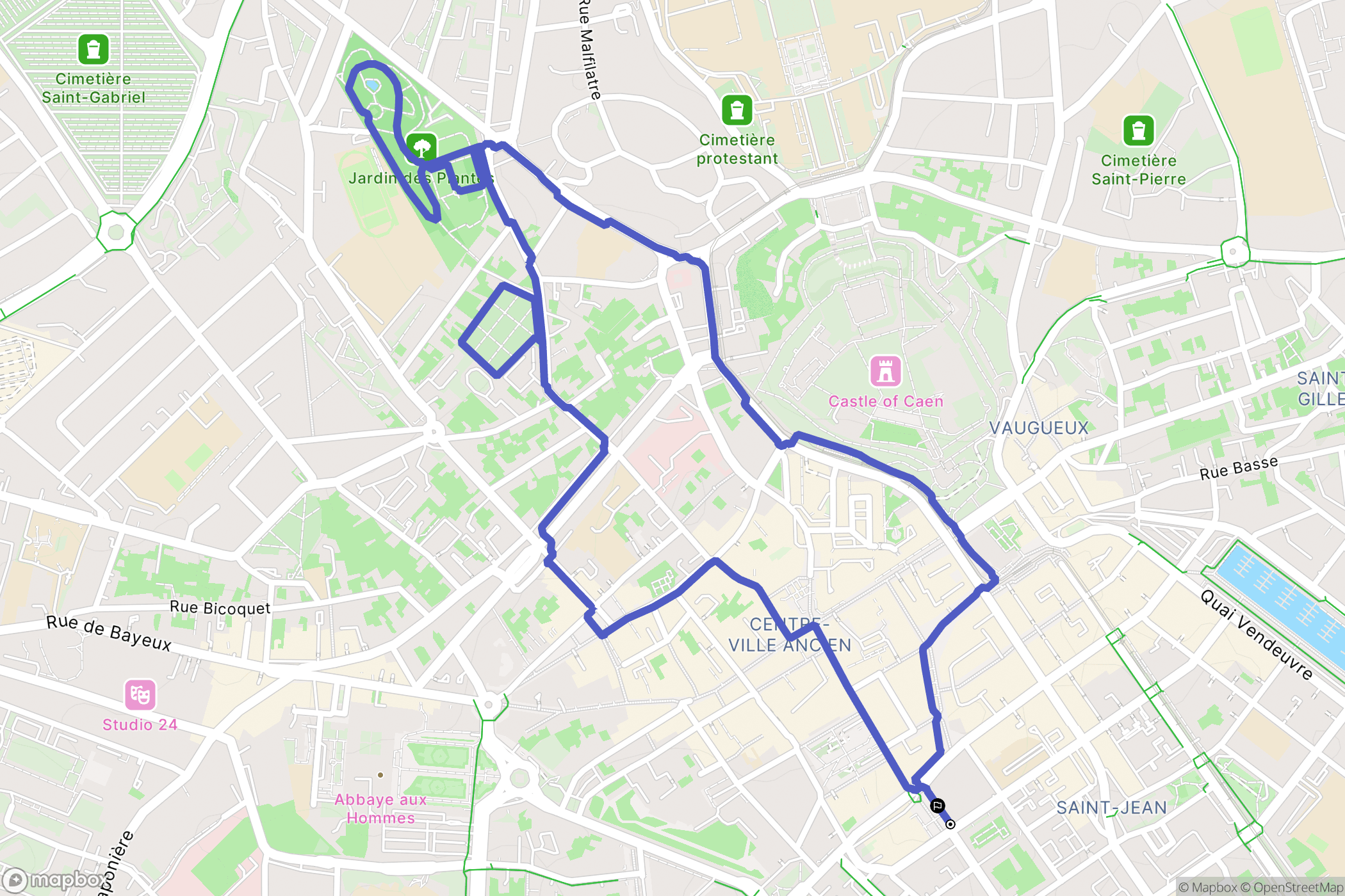 Caen : carte du parcours de randonnée - France