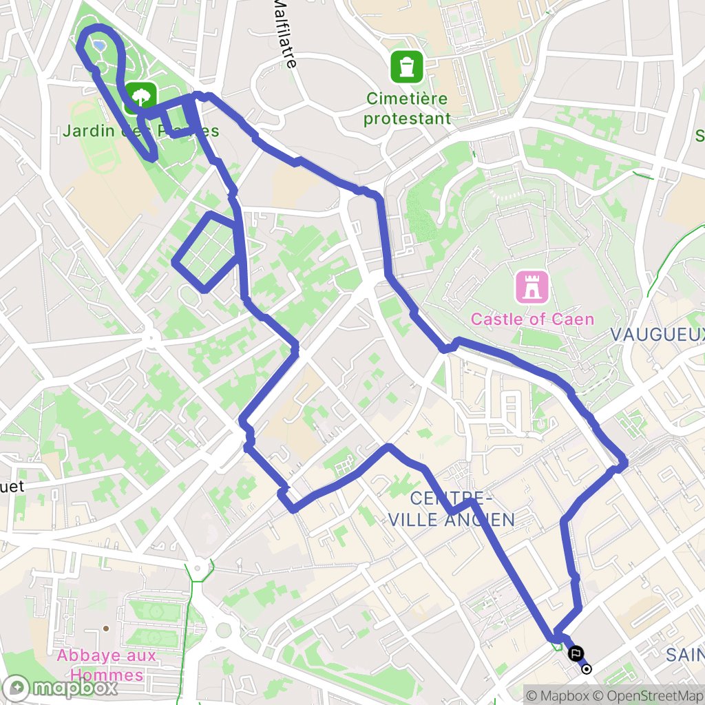 Caen : carte du parcours de randonnée - France