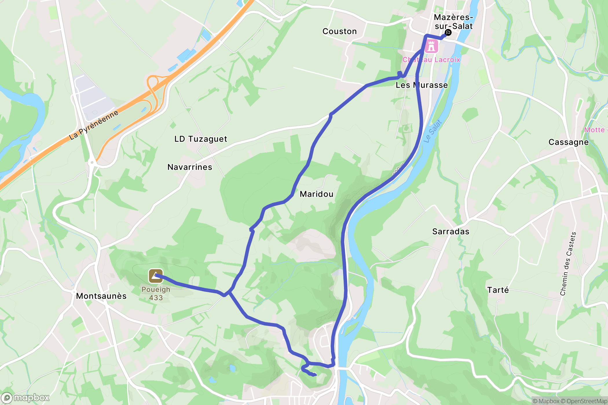 Mazères-sur-Salat : carte du parcours de randonnée - France