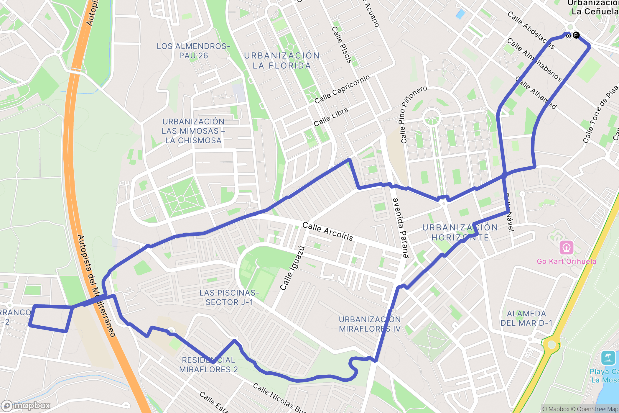 Orihuela : carte du parcours de randonnée - Spain