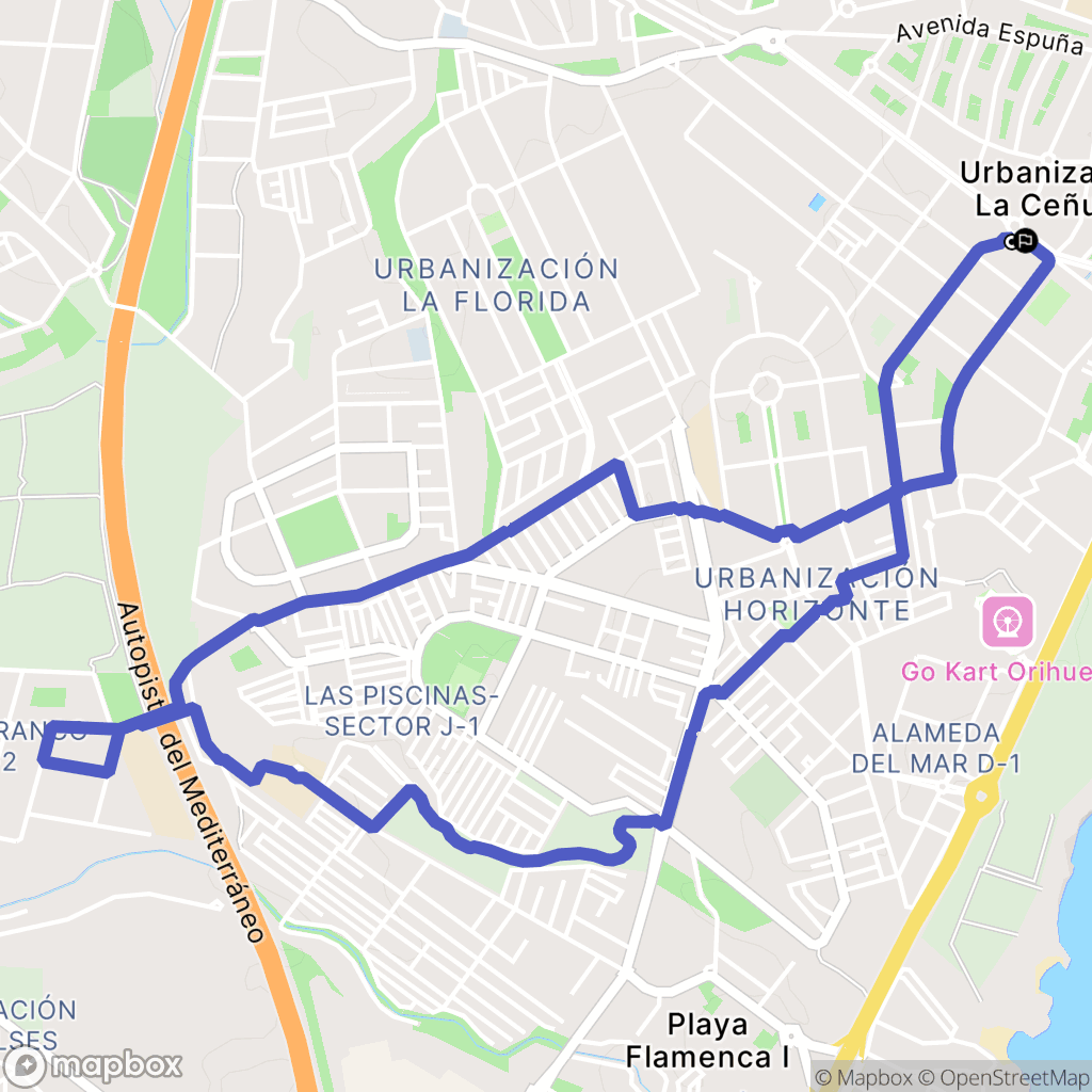 Orihuela : carte du parcours de randonnée - Spain