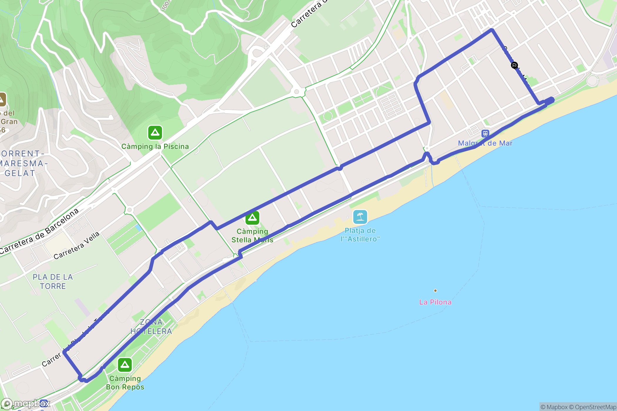 Malgrat de Mar : carte du parcours de randonnée - Spain