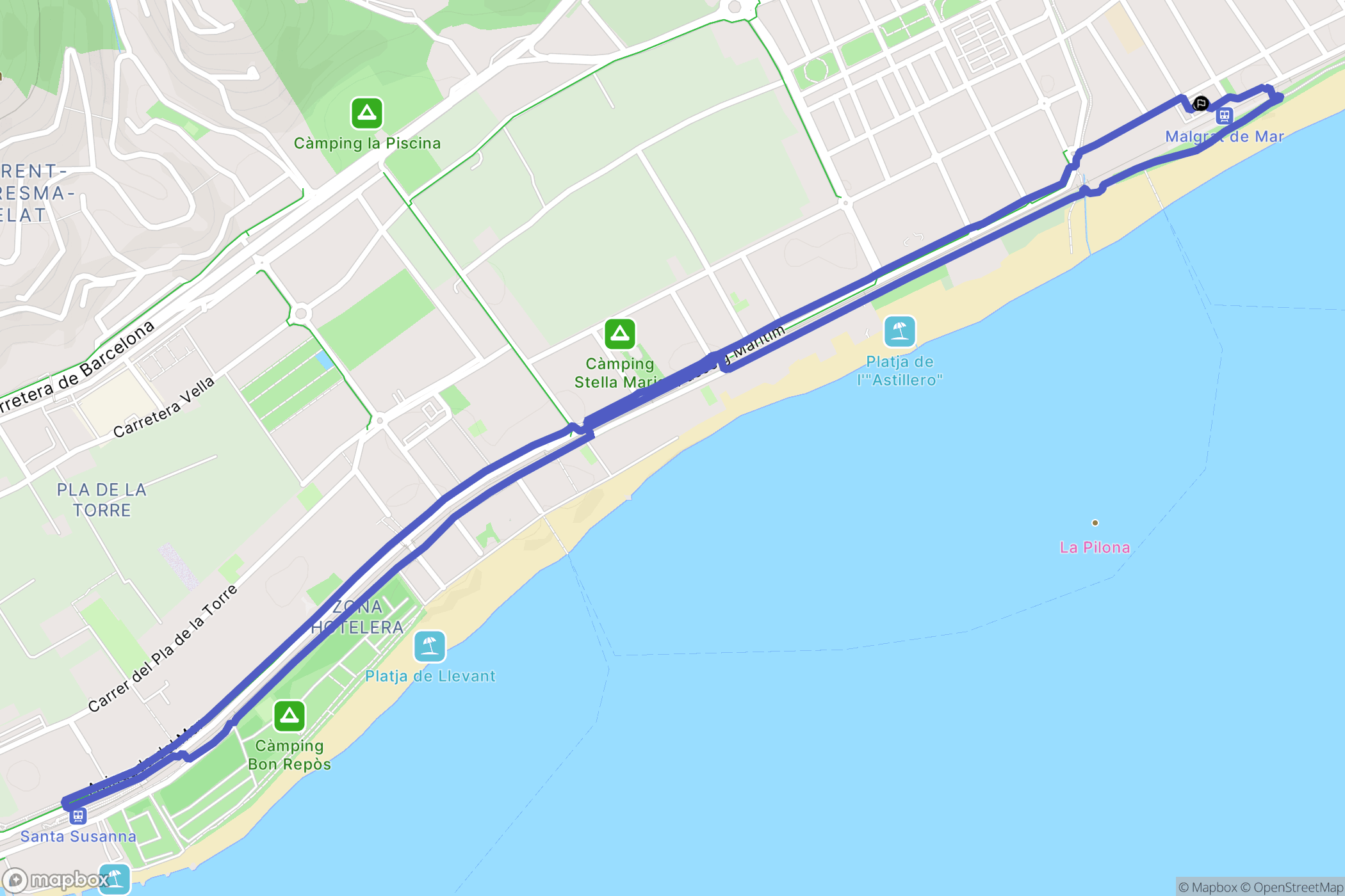 Malgrat de Mar : carte du parcours de randonnée - Spain