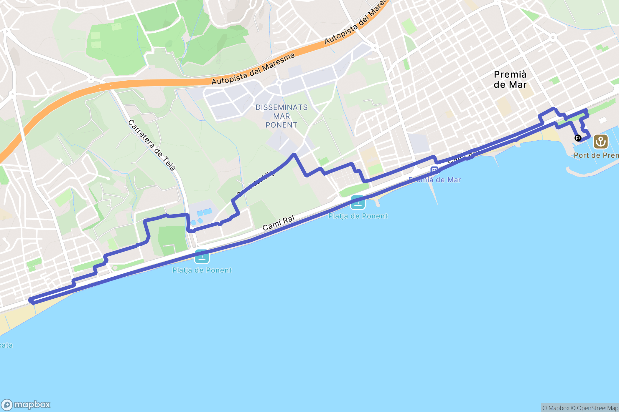 Premià de Mar : carte du parcours de randonnée - Spain