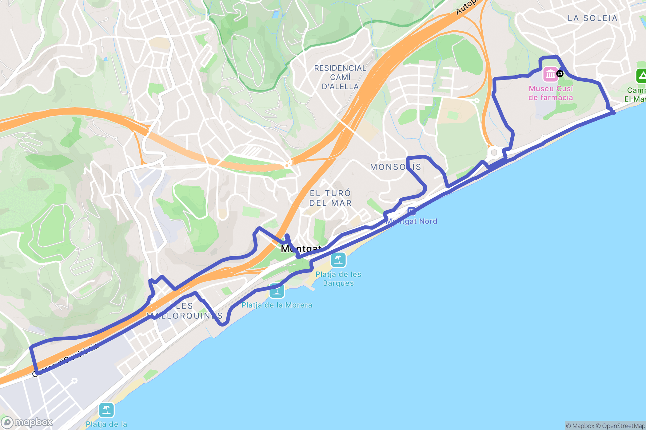 El Masnou : carte du parcours de randonnée - Spain