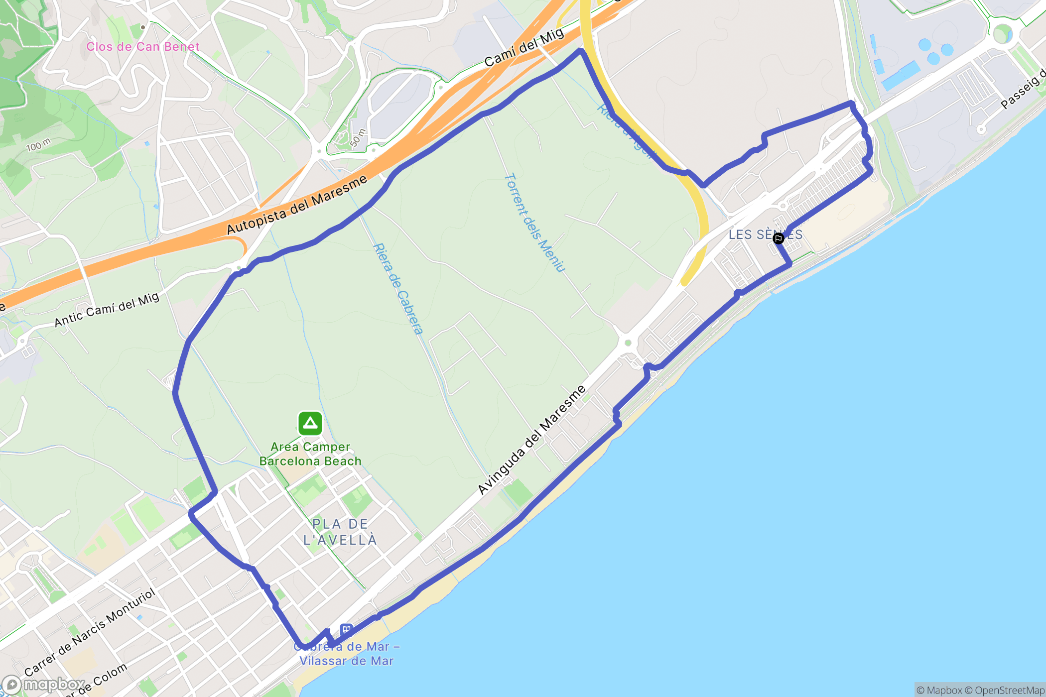 Cabrera de Mar : carte du parcours de randonnée - Spain