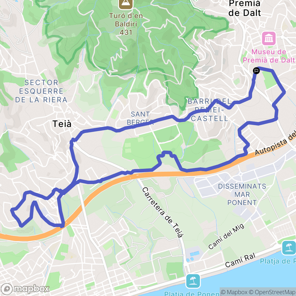 Premià de Dalt : carte du parcours de randonnée - Spain
