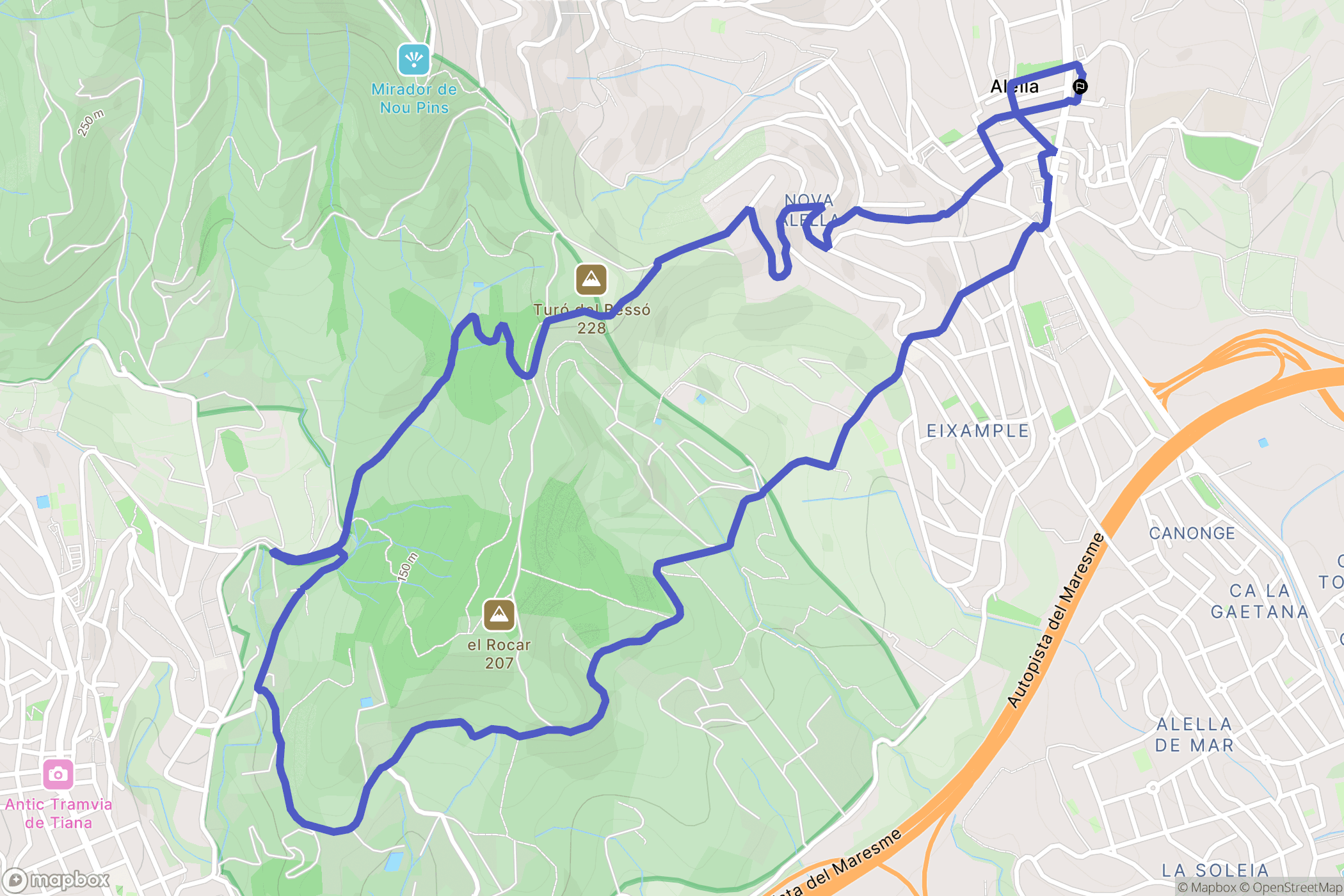 Alella : carte du parcours de randonnée - Spain