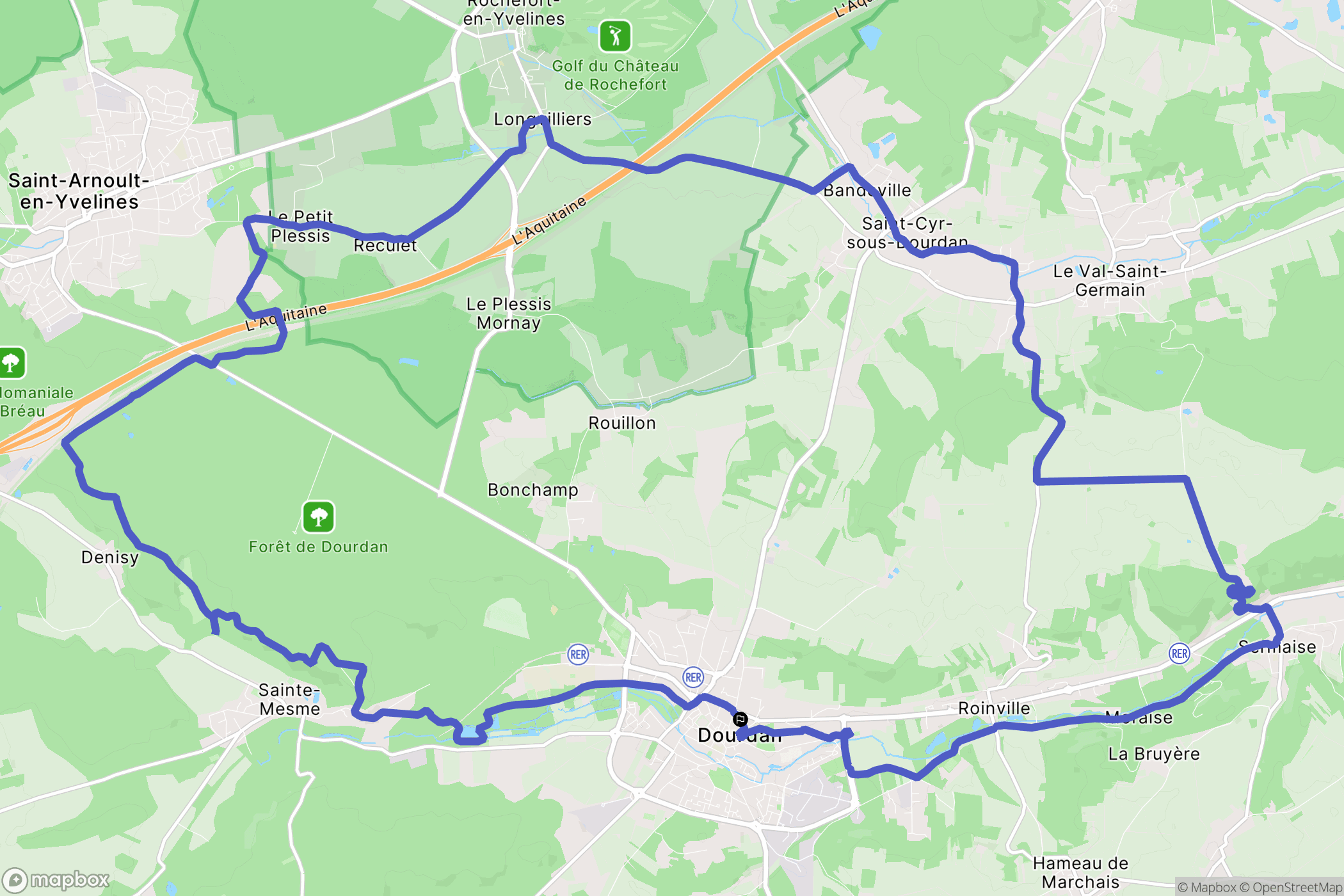 Dourdan : carte du parcours de randonnée - France