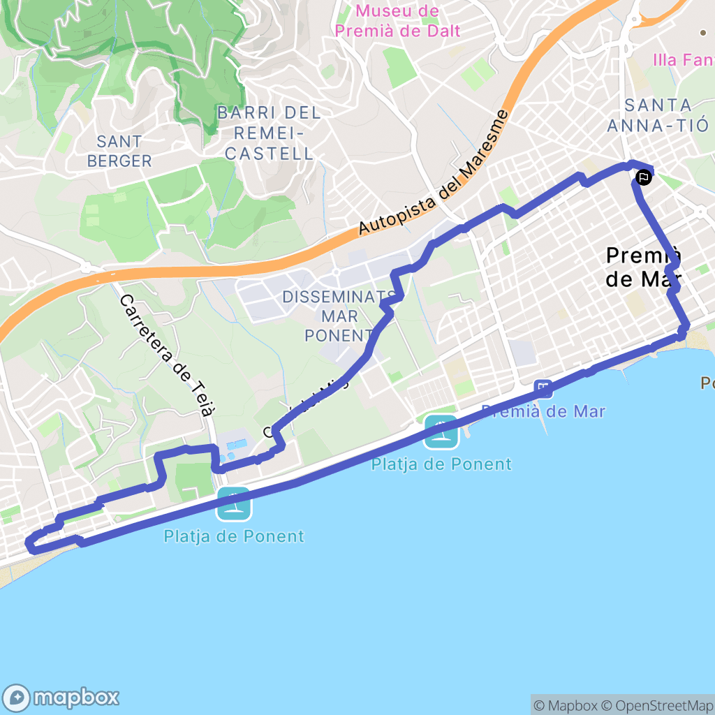 Premià de Mar : carte du parcours de randonnée - Spain