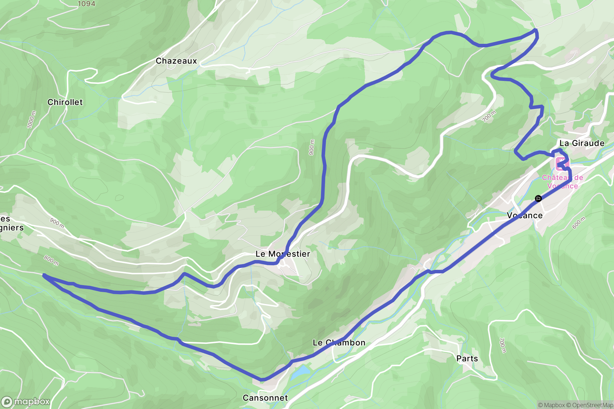 Vocance : carte du parcours de randonnée - France