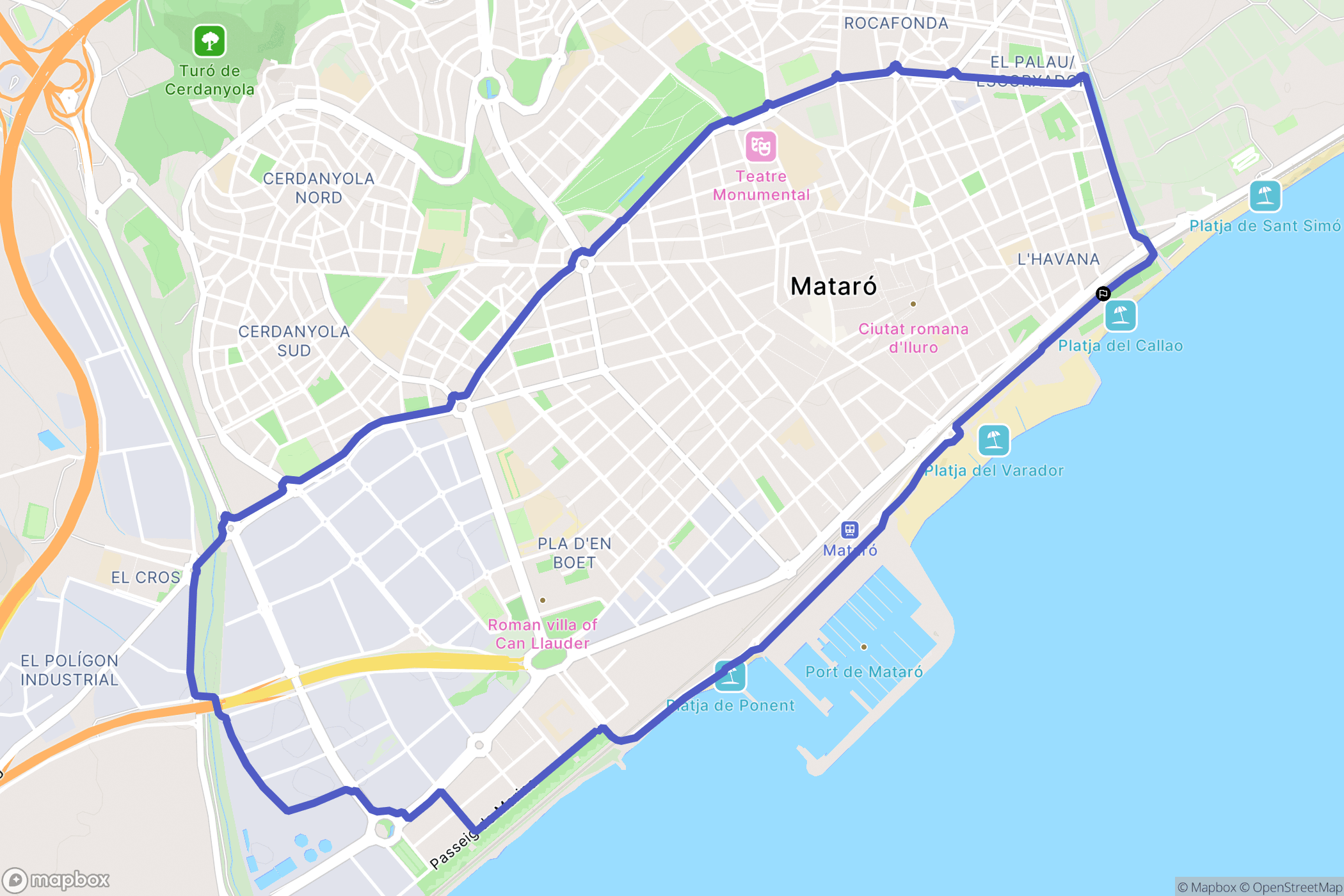 Mataró : carte du parcours de randonnée - Spain