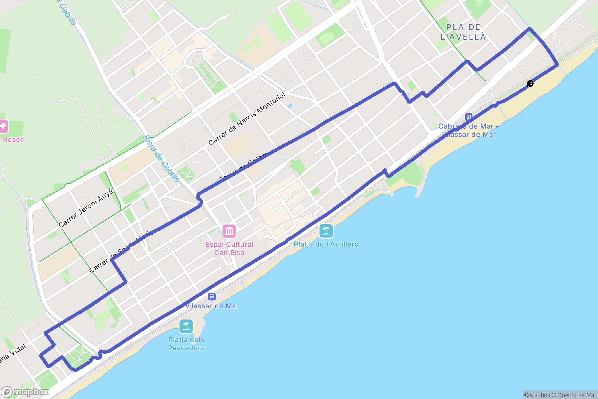 Cabrera de Mar : carte du parcours de randonnée - Spain