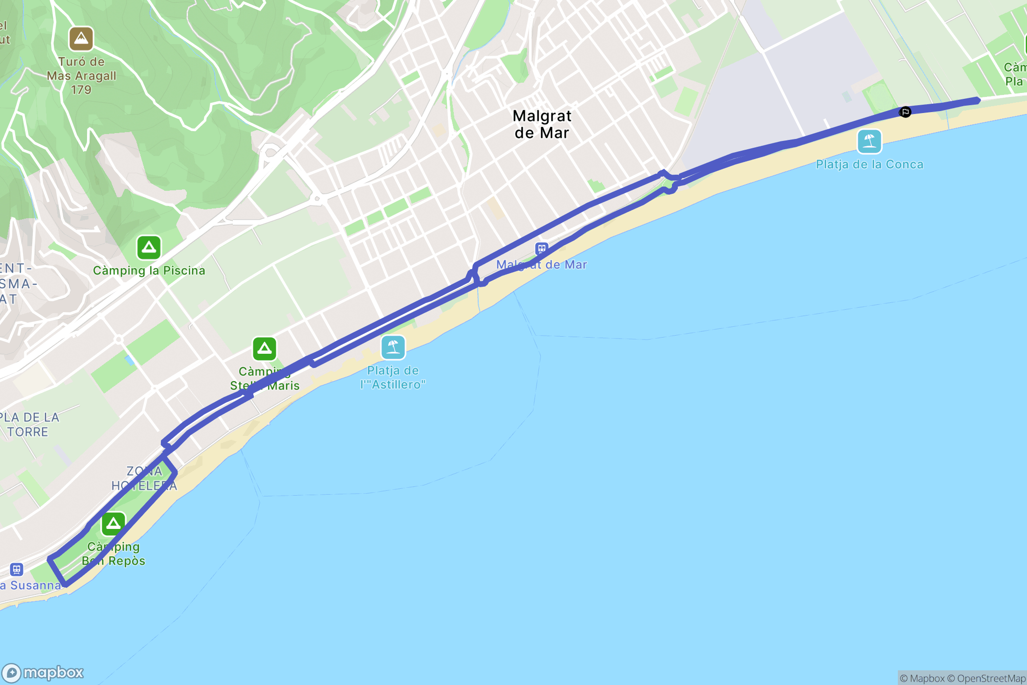 Malgrat de Mar : carte du parcours de randonnée - Spain