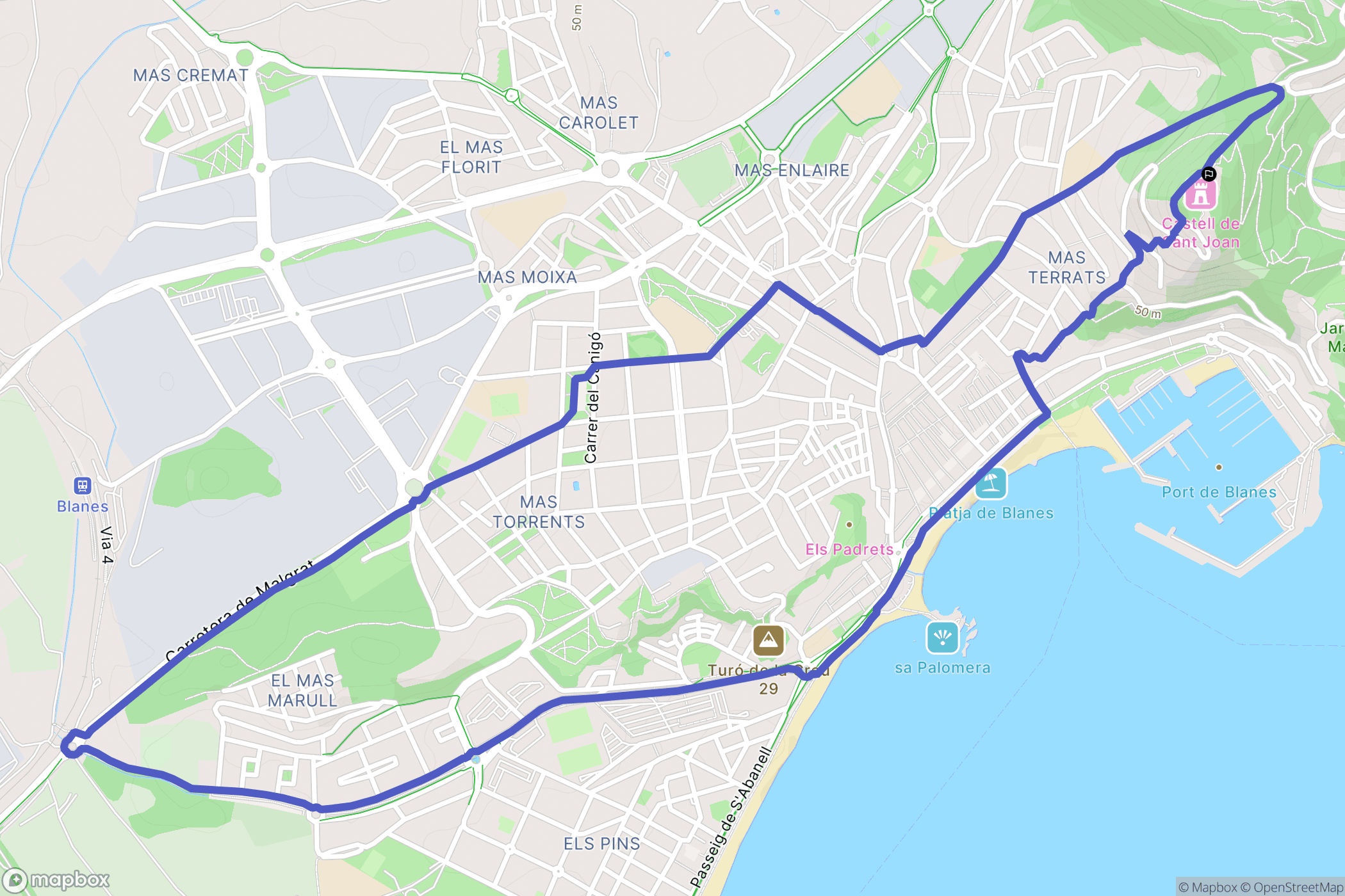 Blanes : carte du parcours de randonnée - Spain