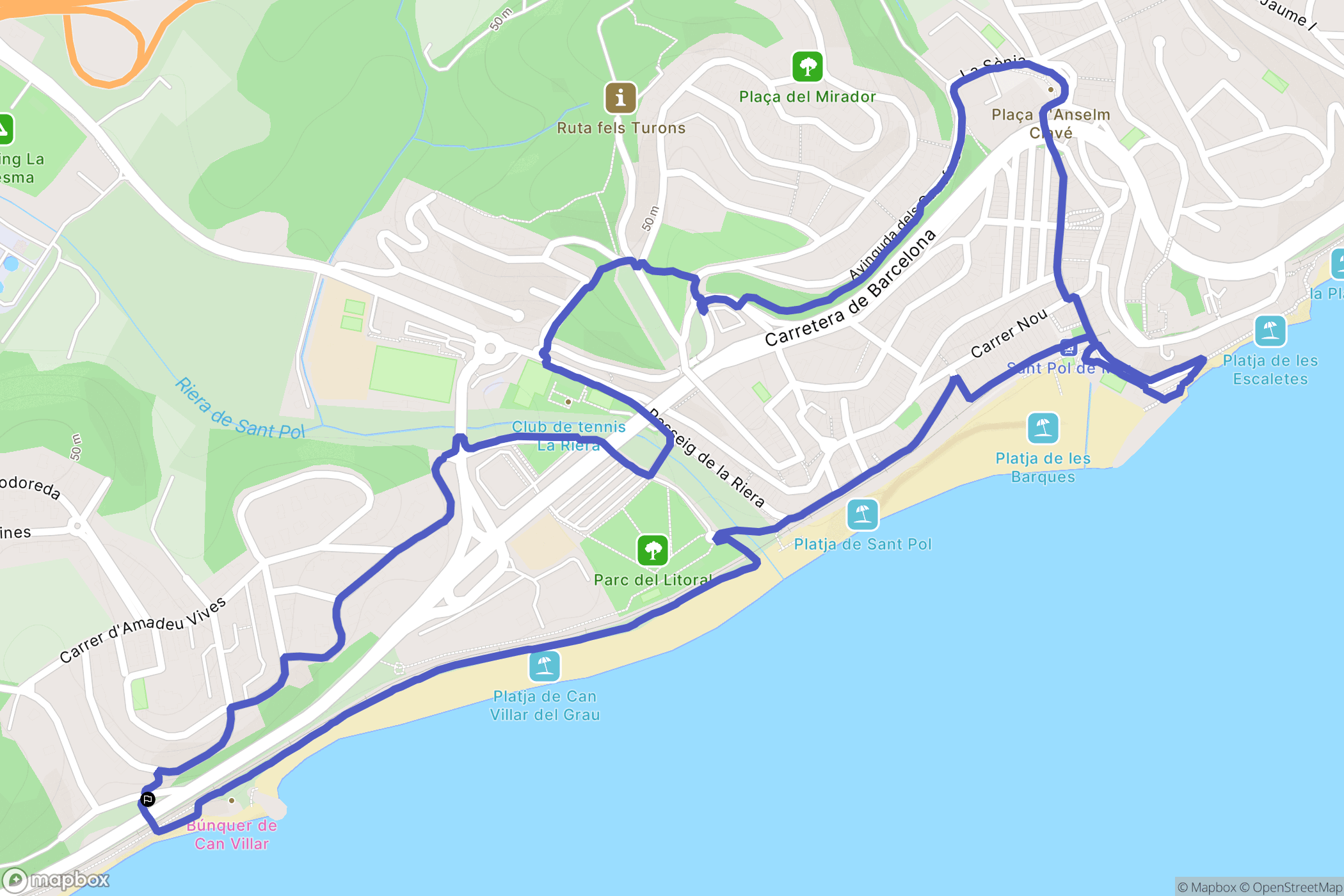 Sant Pol de Mar : carte du parcours de randonnée - Spain