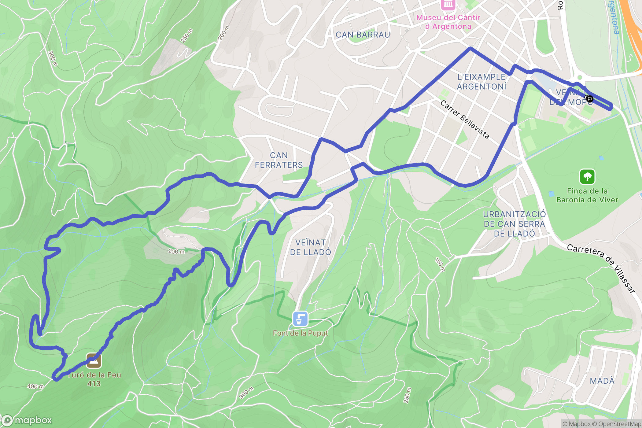 Argentona : carte du parcours de randonnée - Spain
