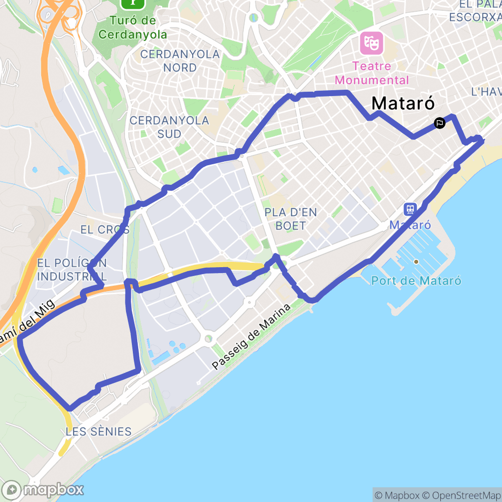 Mataró : carte du parcours de randonnée - Spain