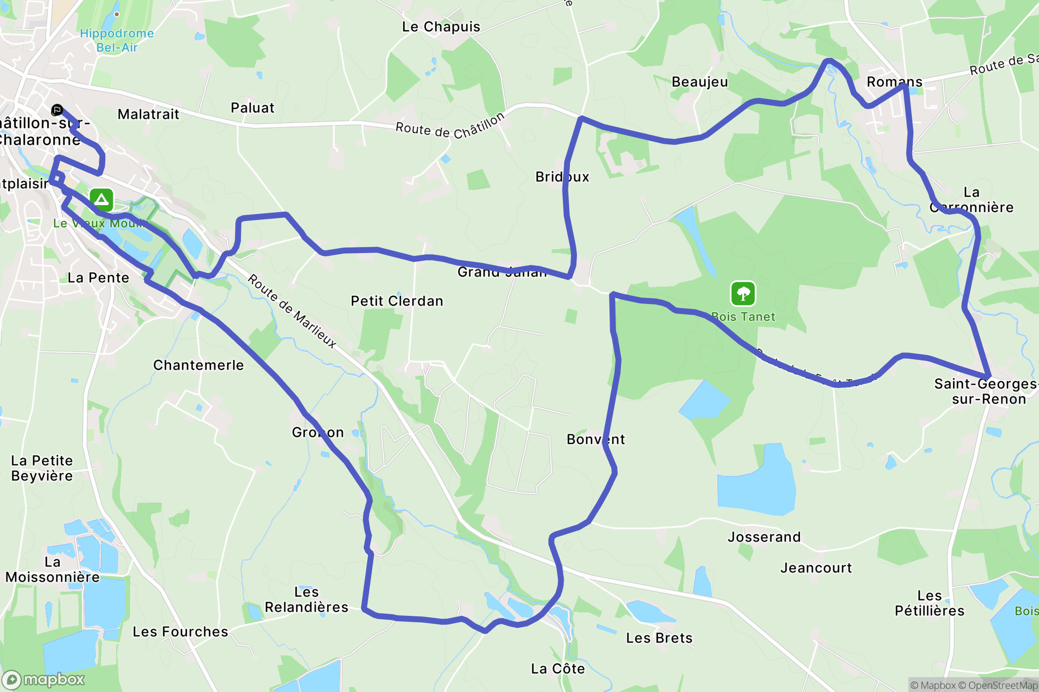 Châtillon-sur-Chalaronne : carte du parcours de randonnée - France