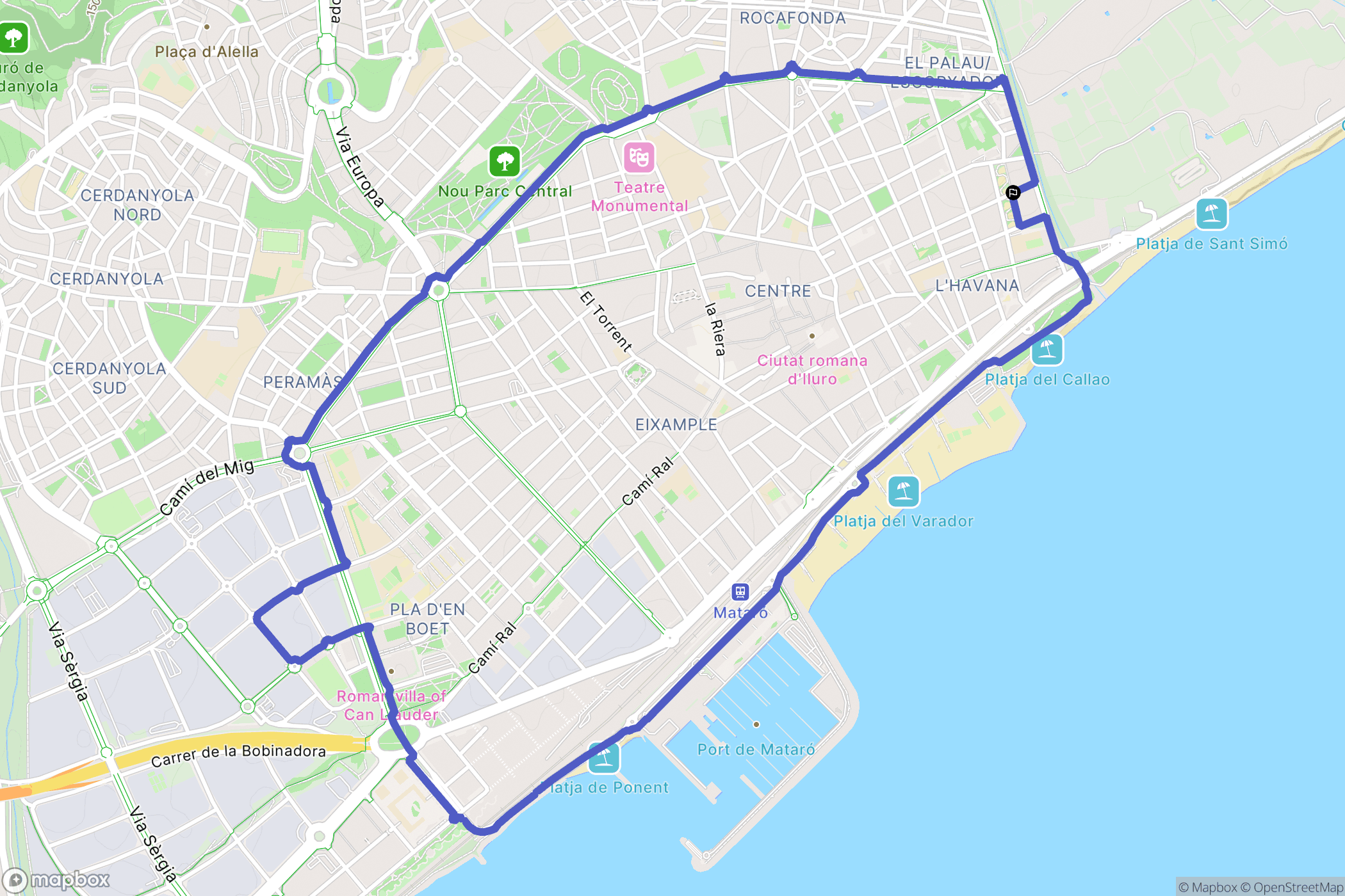 Mataró : carte du parcours de randonnée - Spain