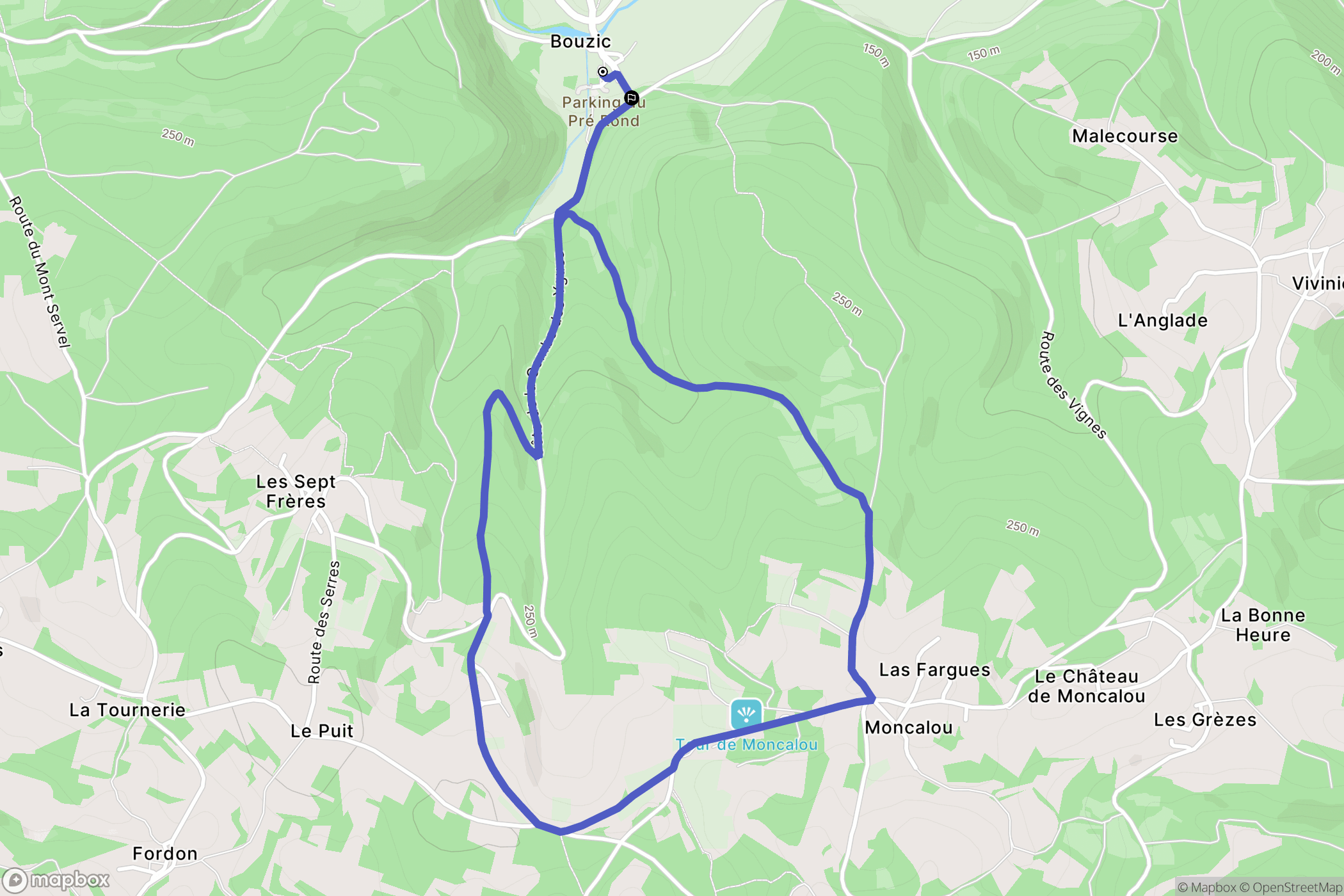 Bouzic : carte du parcours de randonnée - France