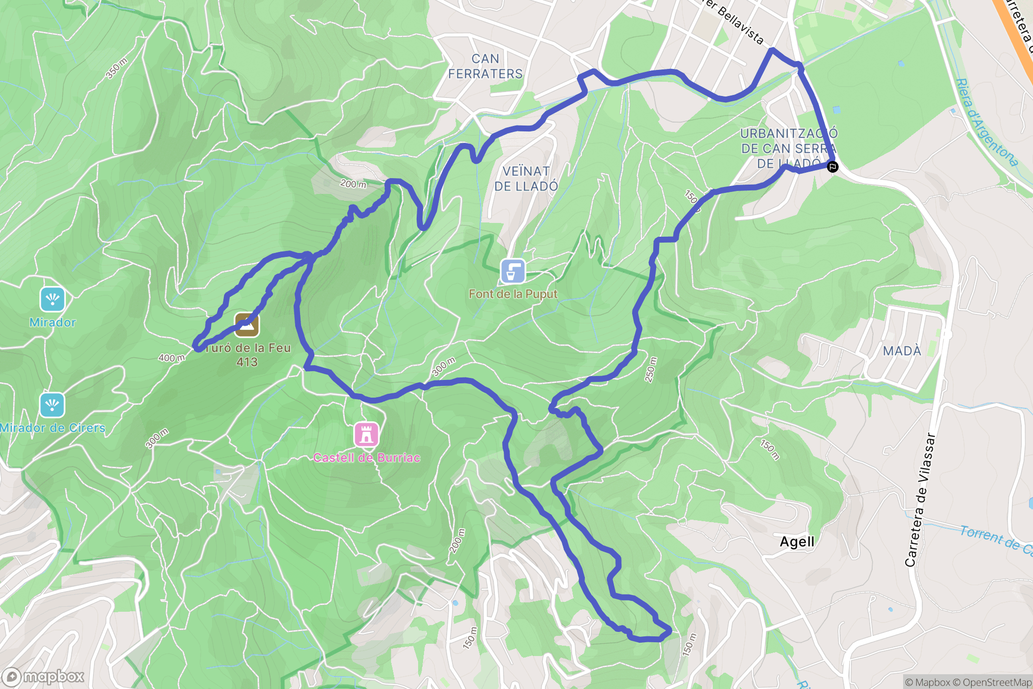 Argentona : carte du parcours de randonnée - Spain