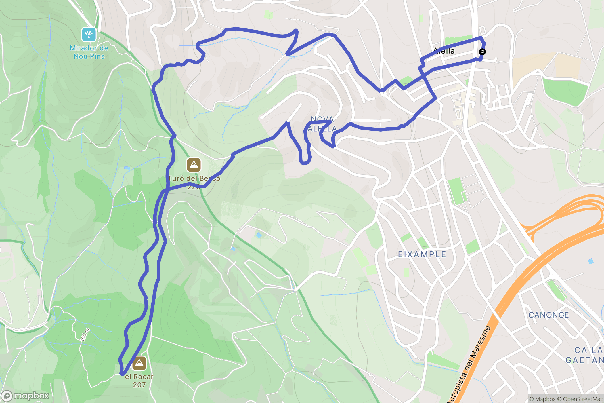 Alella : carte du parcours de randonnée - Spain