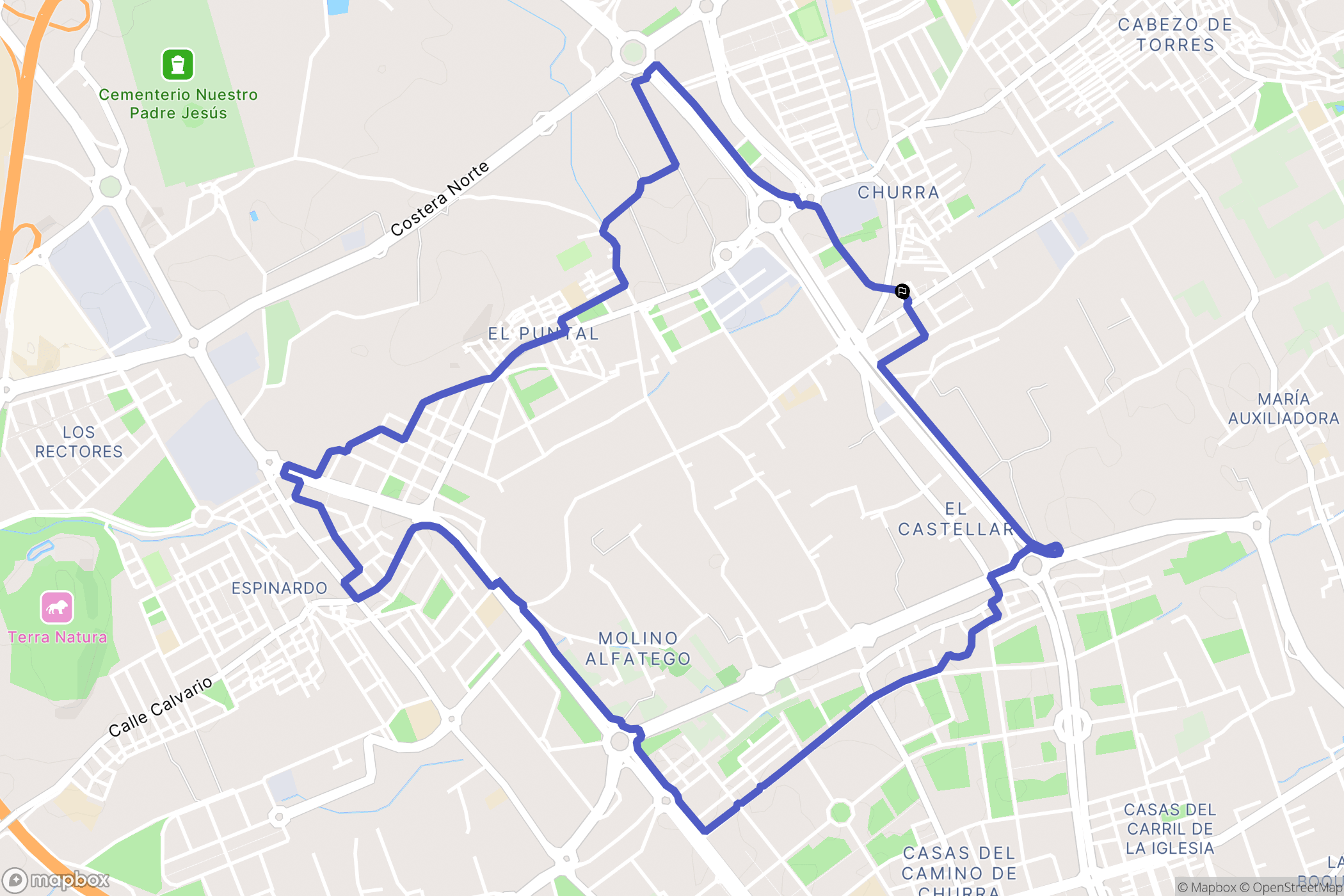 Churra : carte du parcours de randonnée - Spain