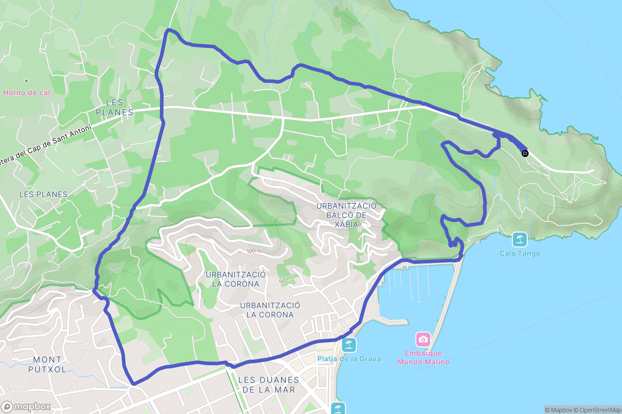 Xàbia : carte du parcours de randonnée - Spain