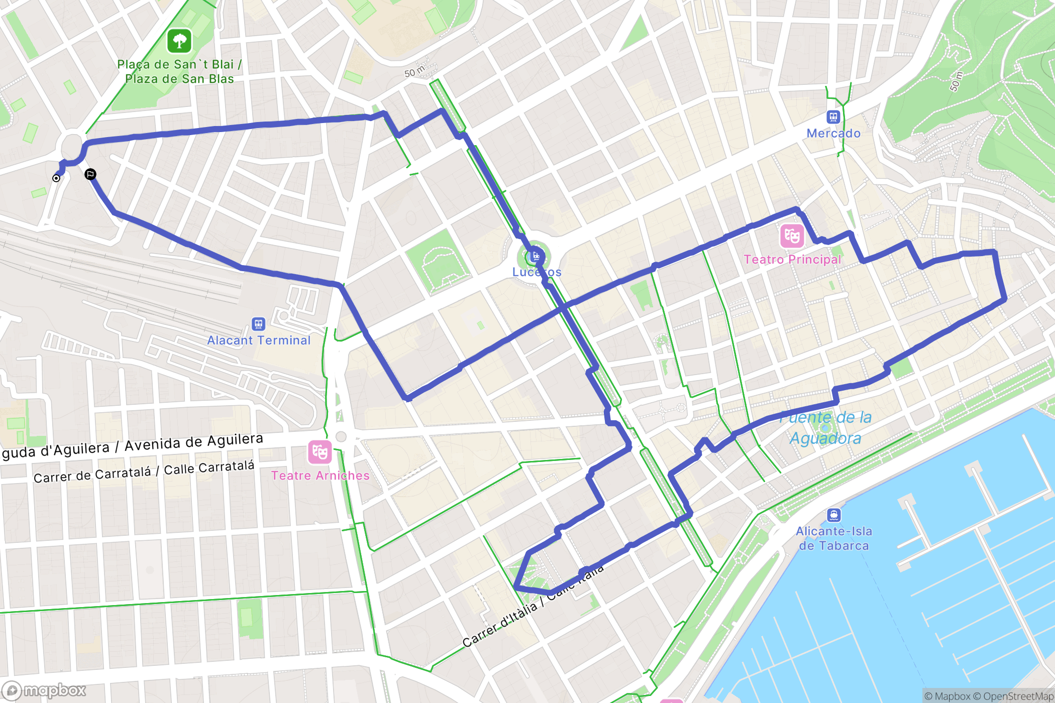 Alicante (Alacant) : carte du parcours de randonnée - Spain