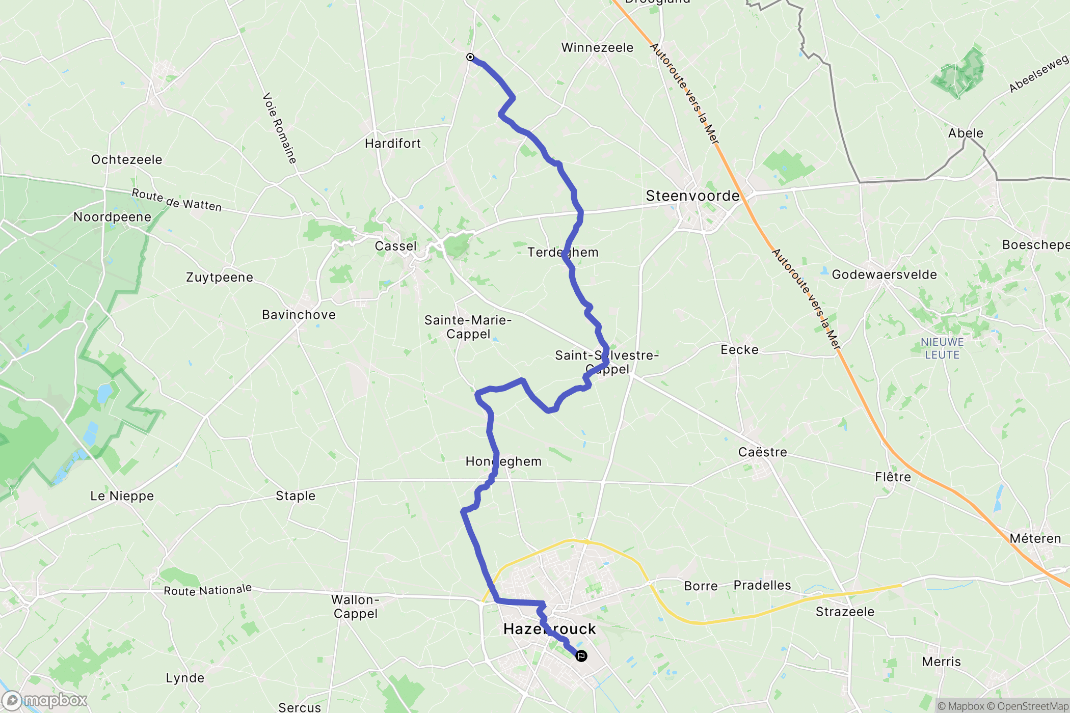 Oudezeele : carte du parcours de randonnée - France