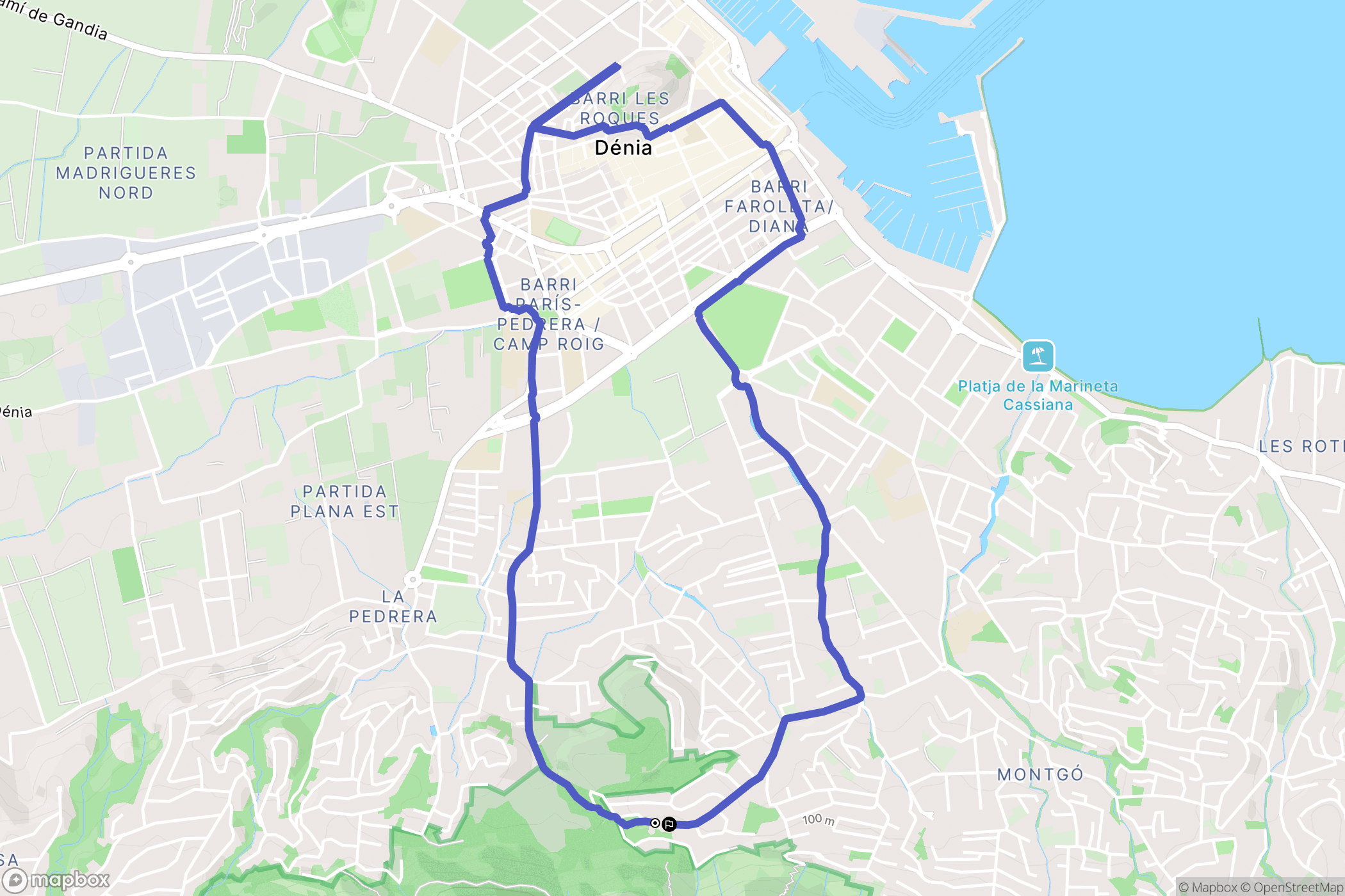 Dénia : carte du parcours de randonnée - Spain