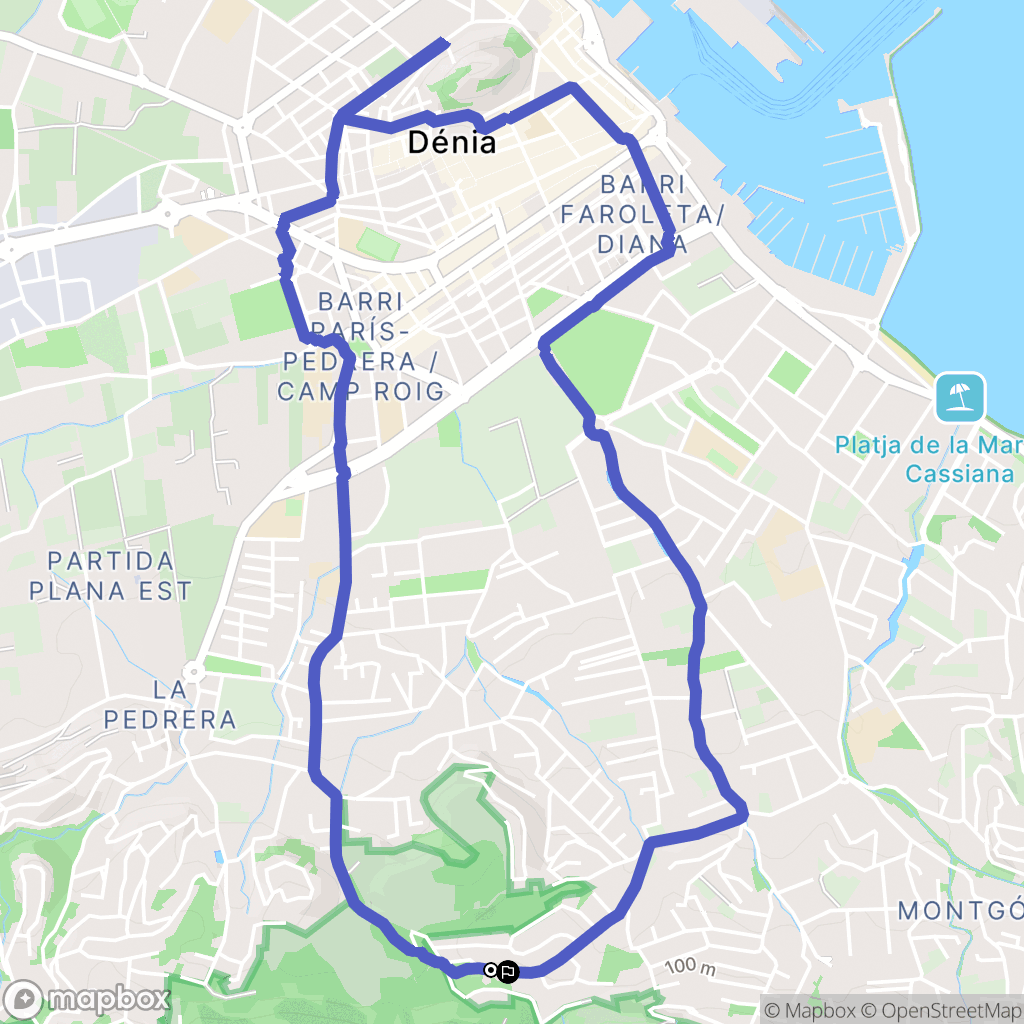 Dénia : carte du parcours de randonnée - Spain