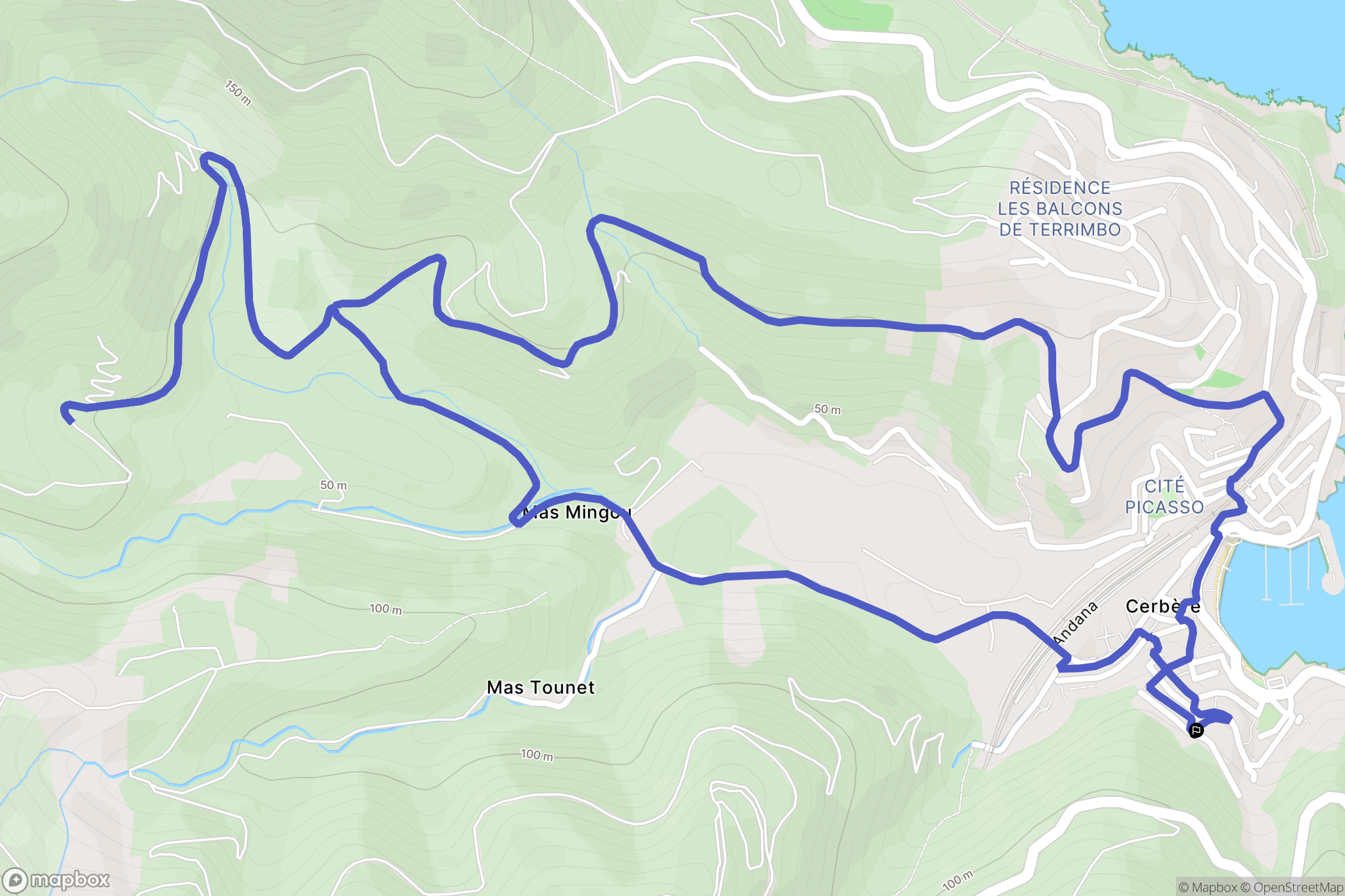Cerbère : carte du parcours de randonnée - France