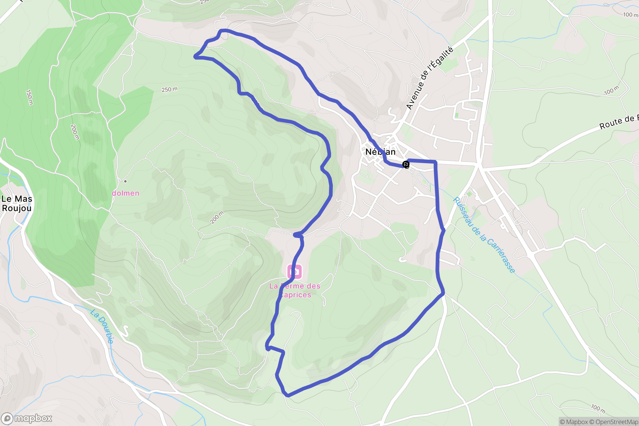 Nébian : carte du parcours de randonnée - France